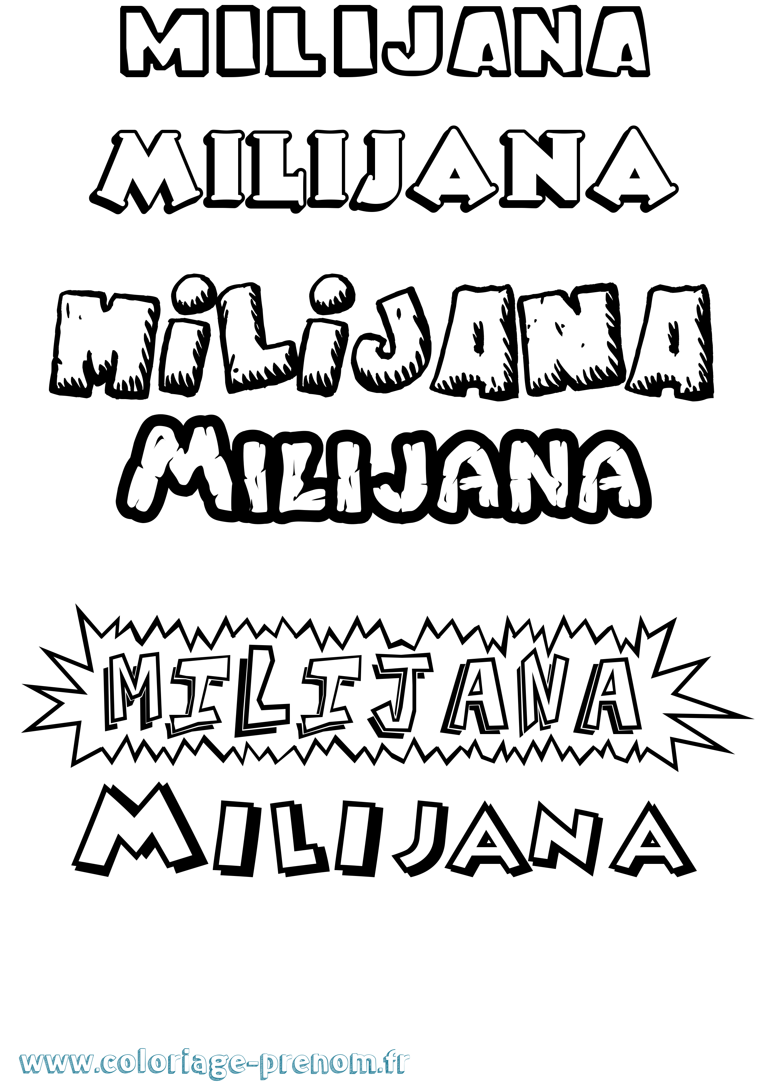 Coloriage Milijana Dessin Animé Coloriage prénom Milijana Dessin Animé