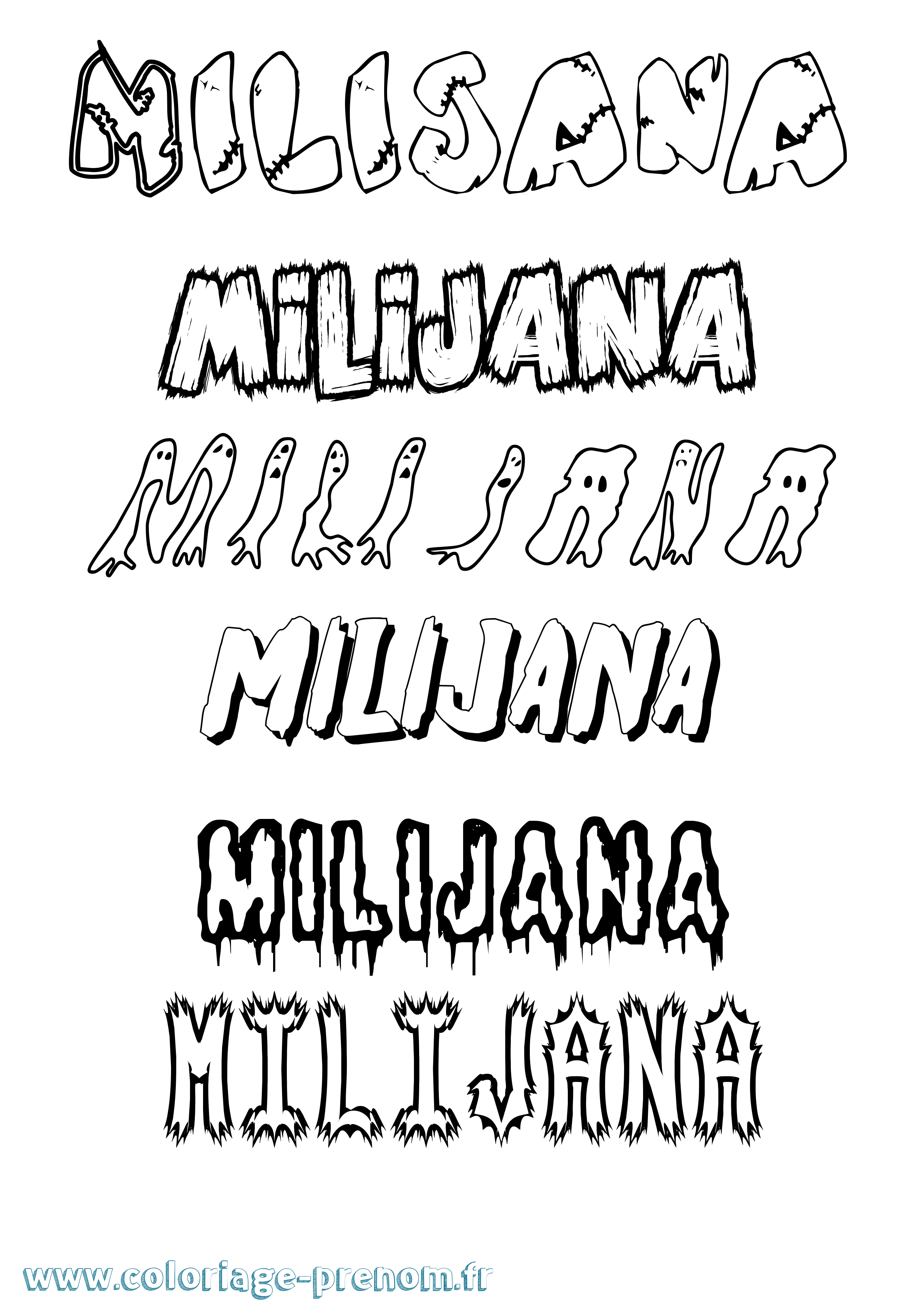 Coloriage Milijana Frisson Coloriage prénom Milijana Frisson