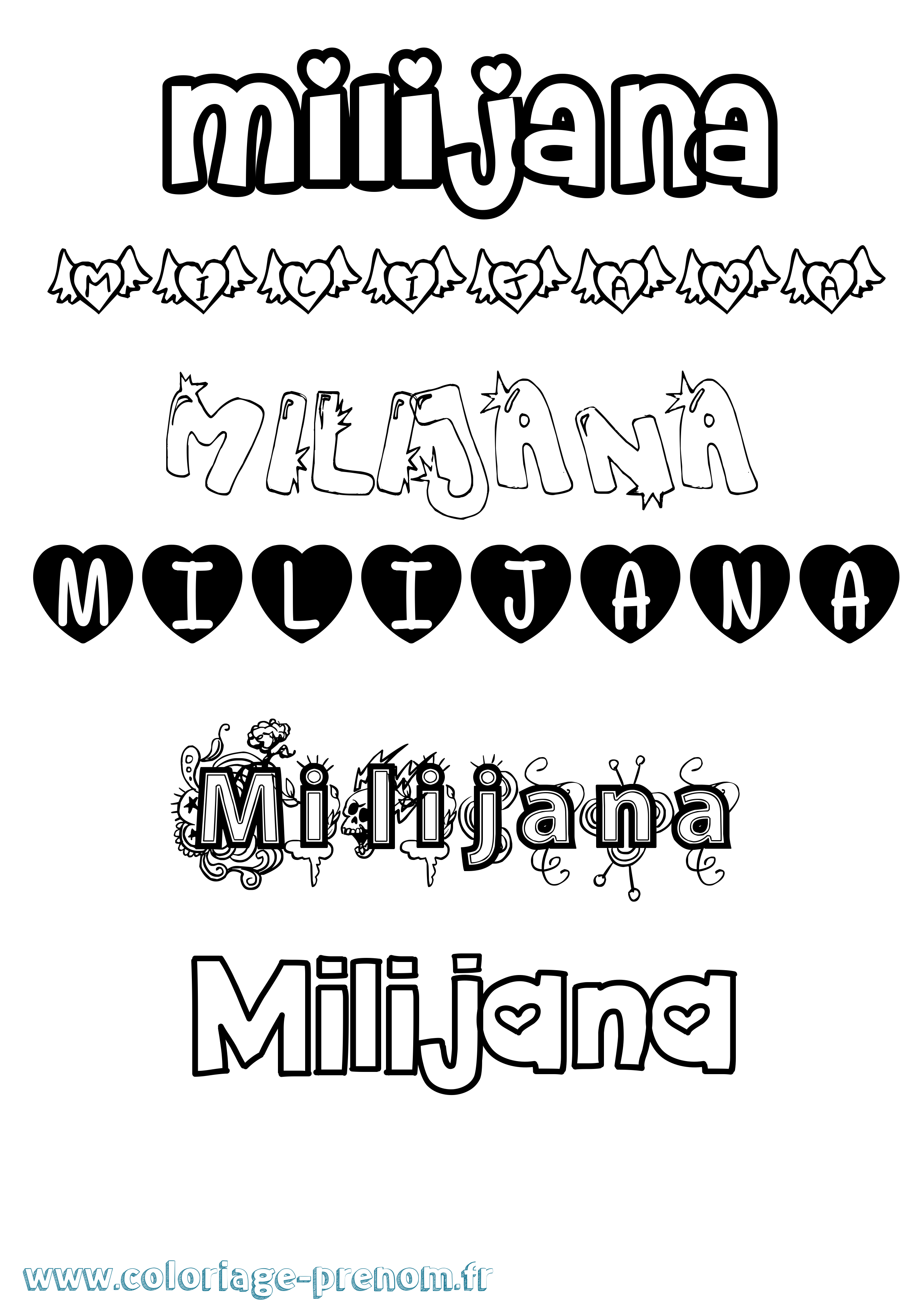 Coloriage Milijana Girly Coloriage prénom Milijana Girly