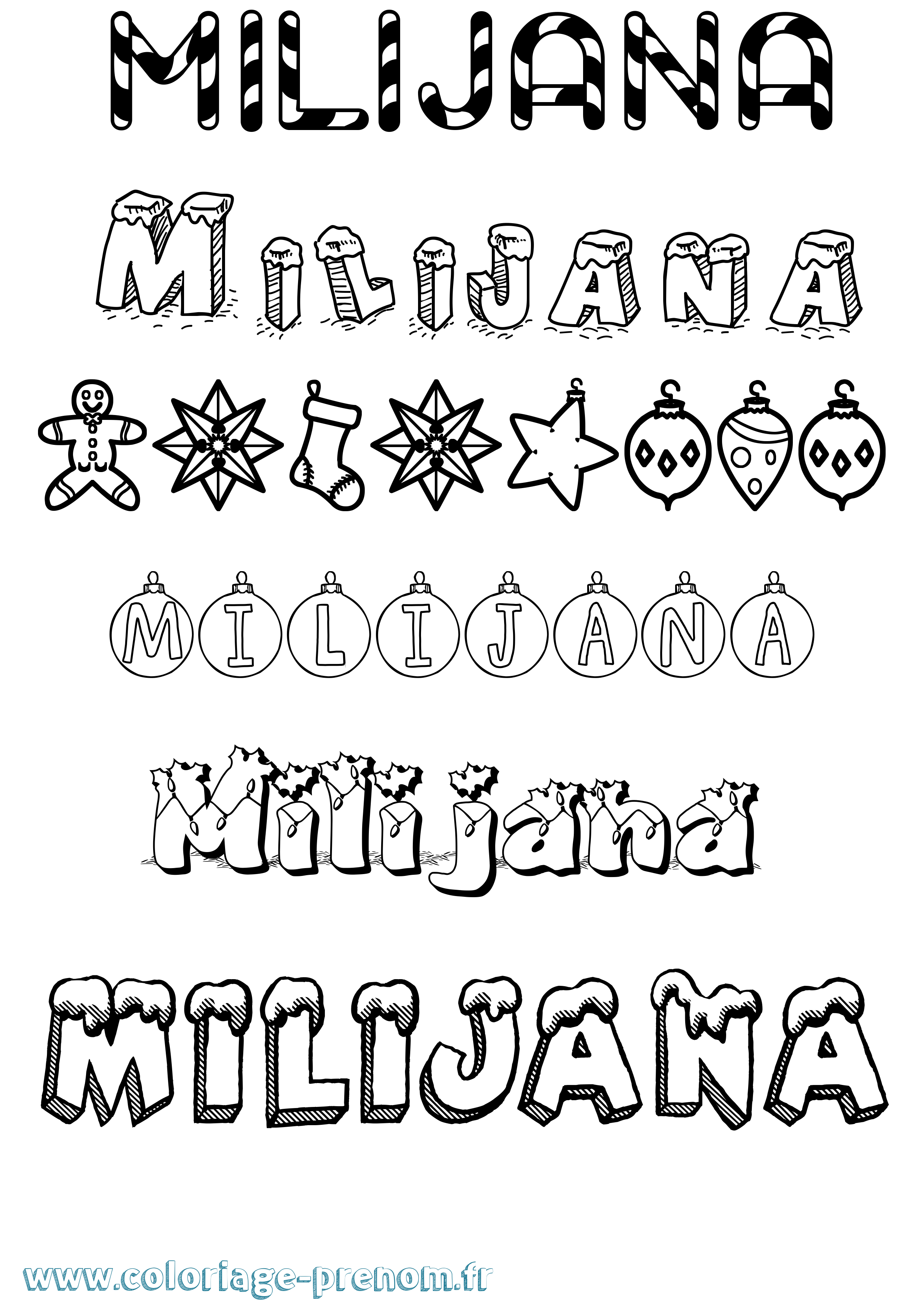 Coloriage Milijana Noël Coloriage prénom Milijana Noël