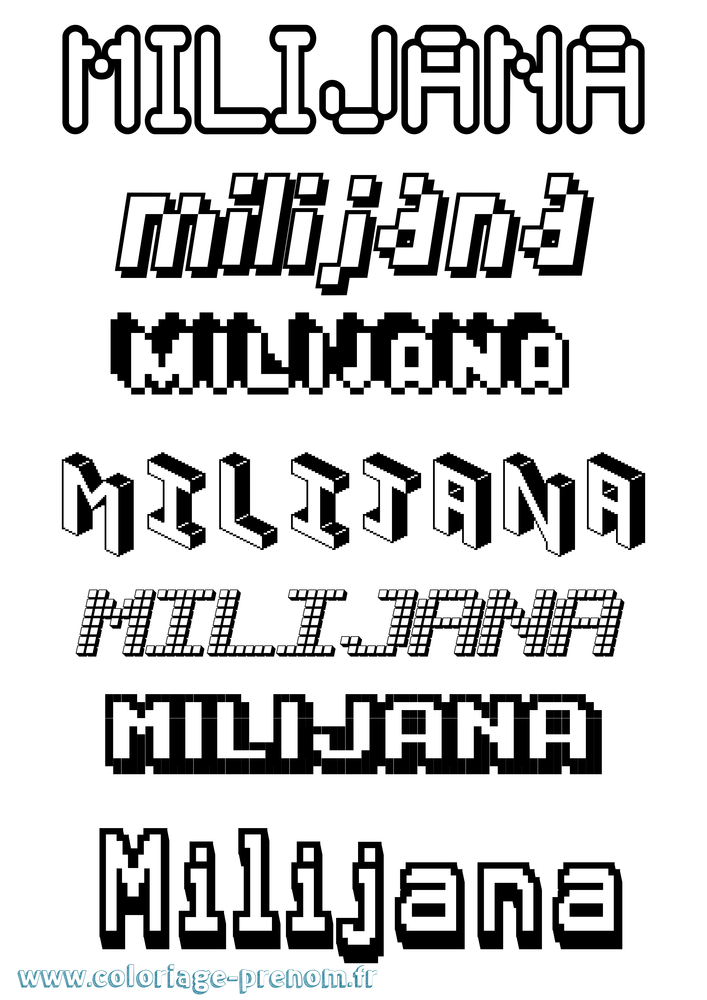 Coloriage Milijana Pixel Coloriage prénom Milijana Pixel