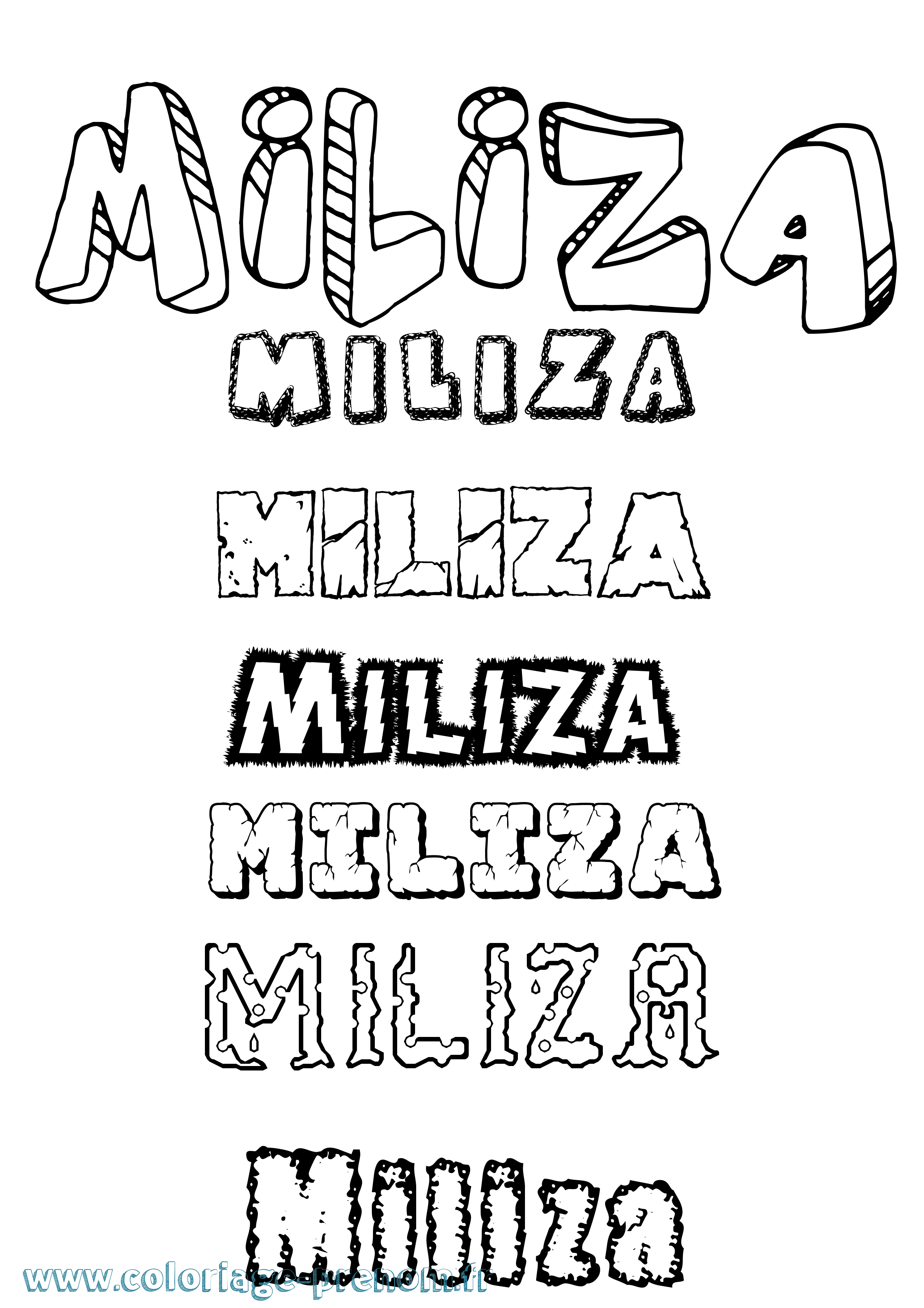 Coloriage Miliza Destructuré Coloriage prénom Miliza Destructuré