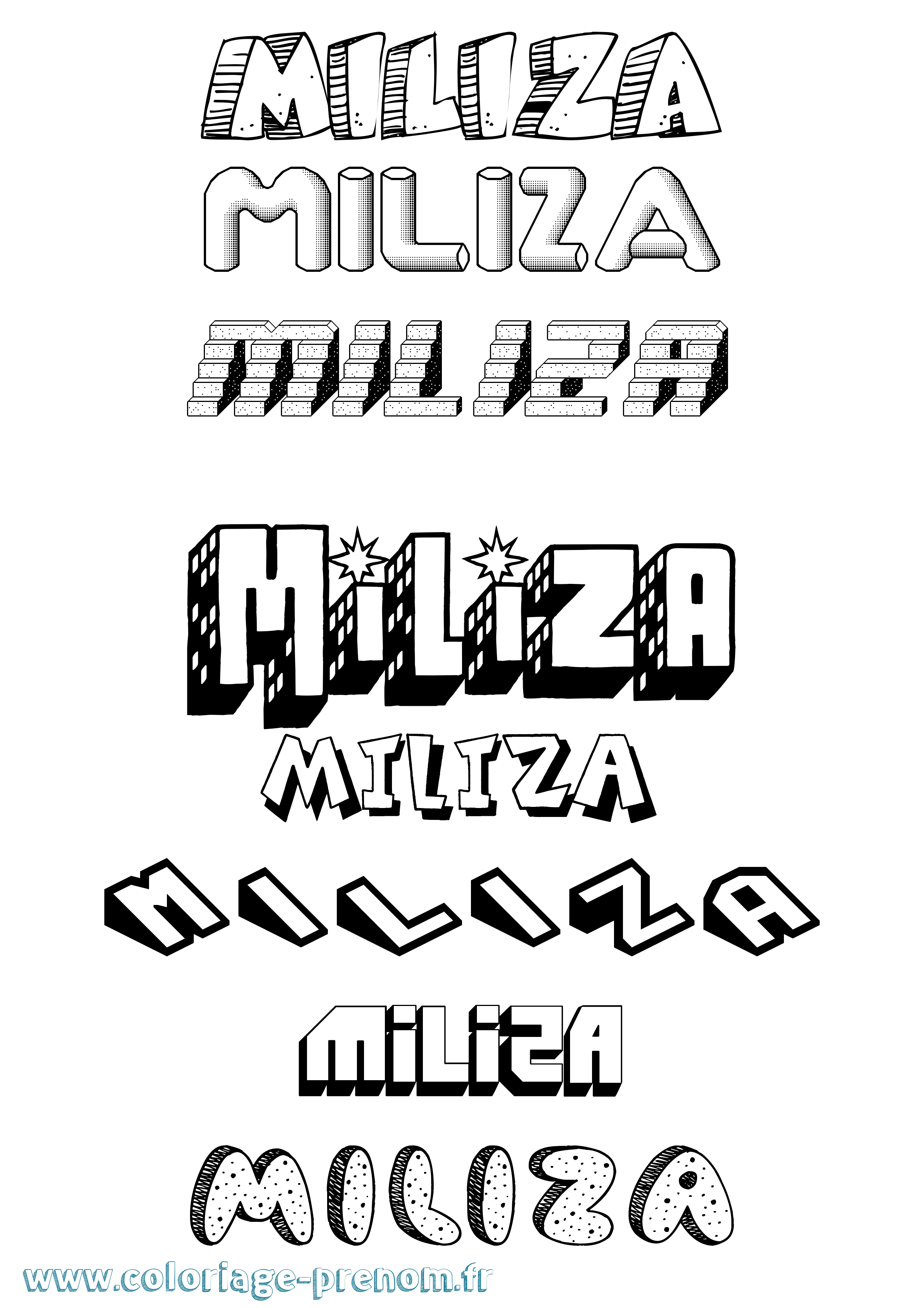 Coloriage Miliza Effet 3D Coloriage prénom Miliza Effet 3D