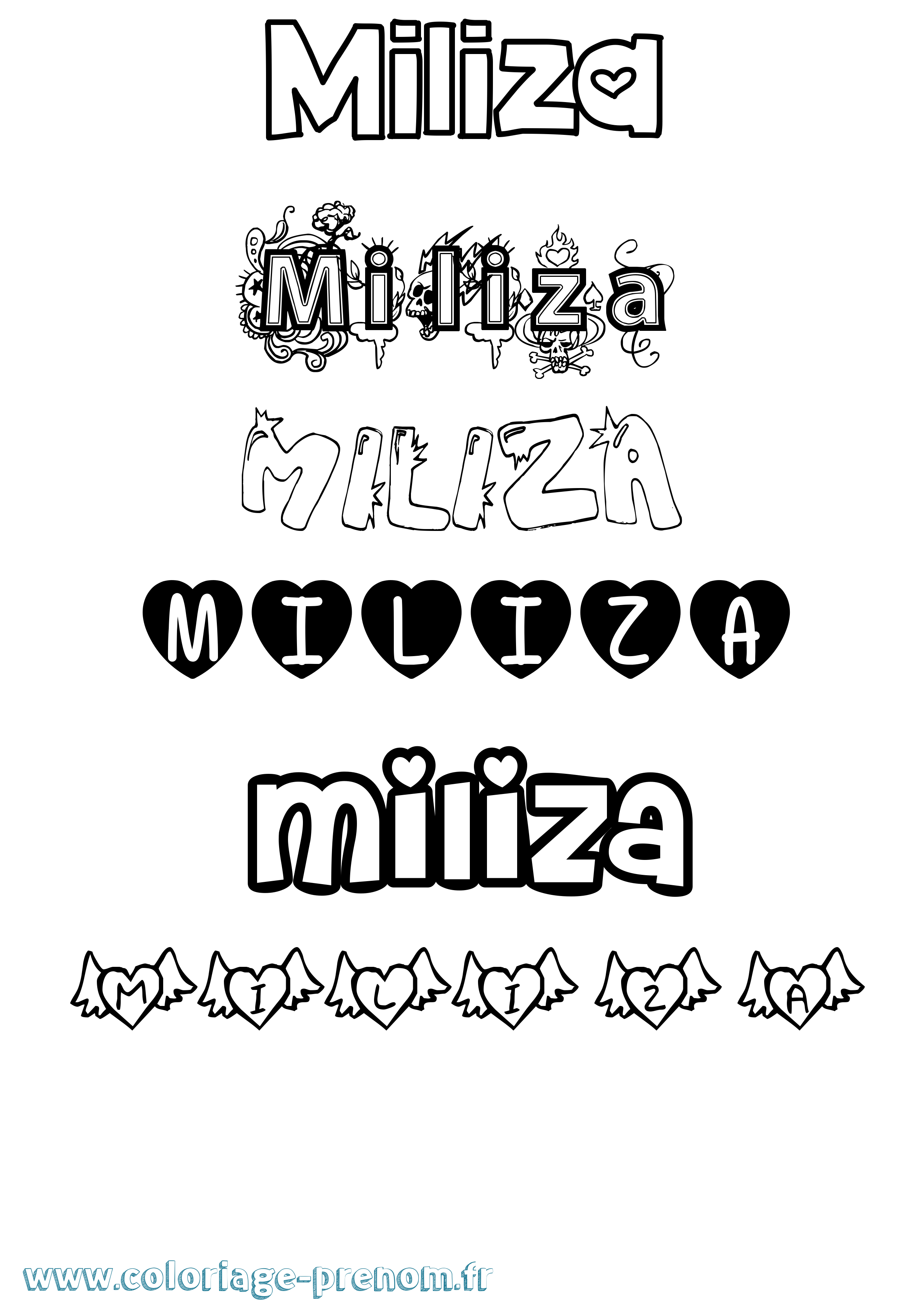 Coloriage Miliza Girly Coloriage prénom Miliza Girly