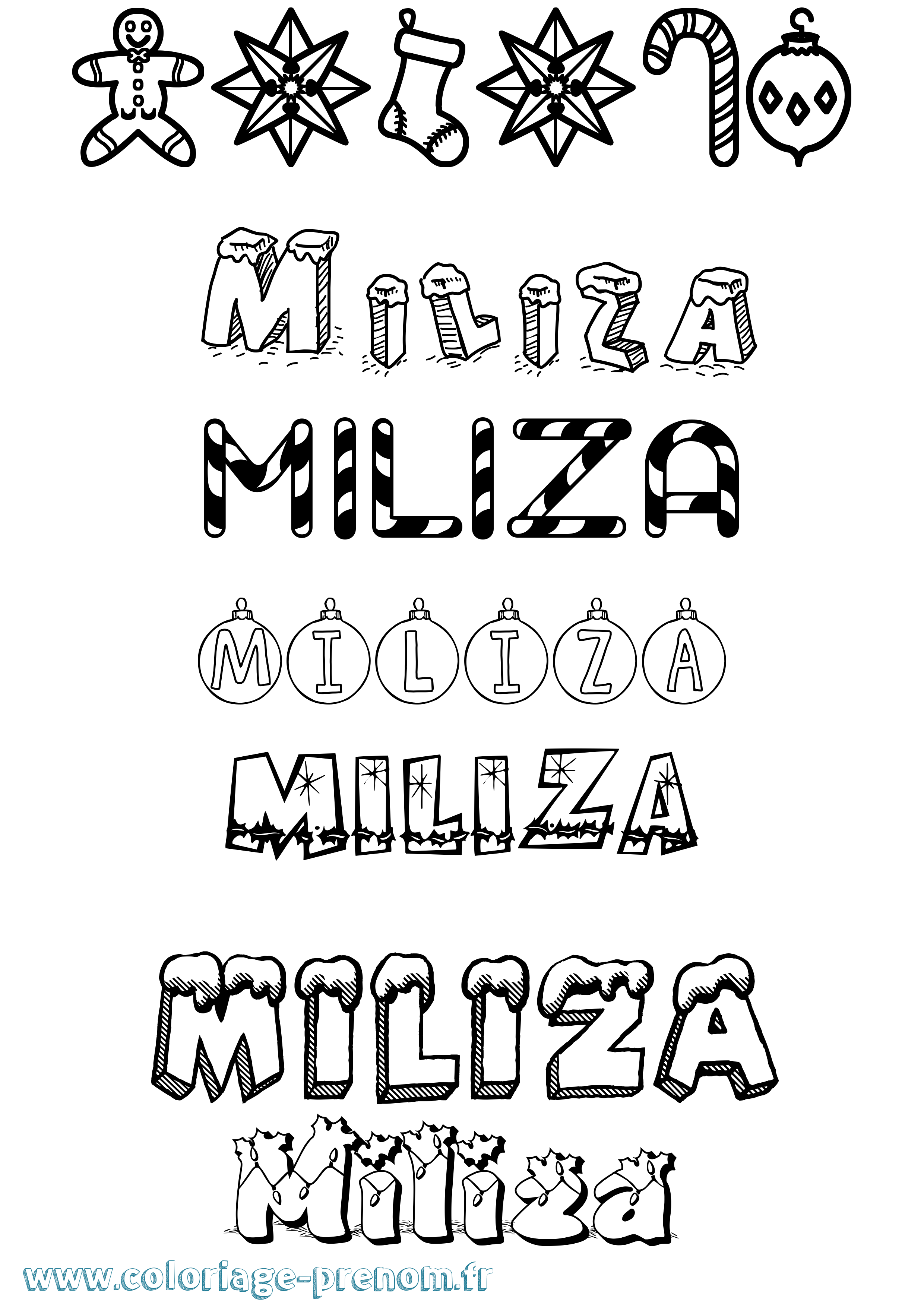 Coloriage Miliza Noël Coloriage prénom Miliza Noël