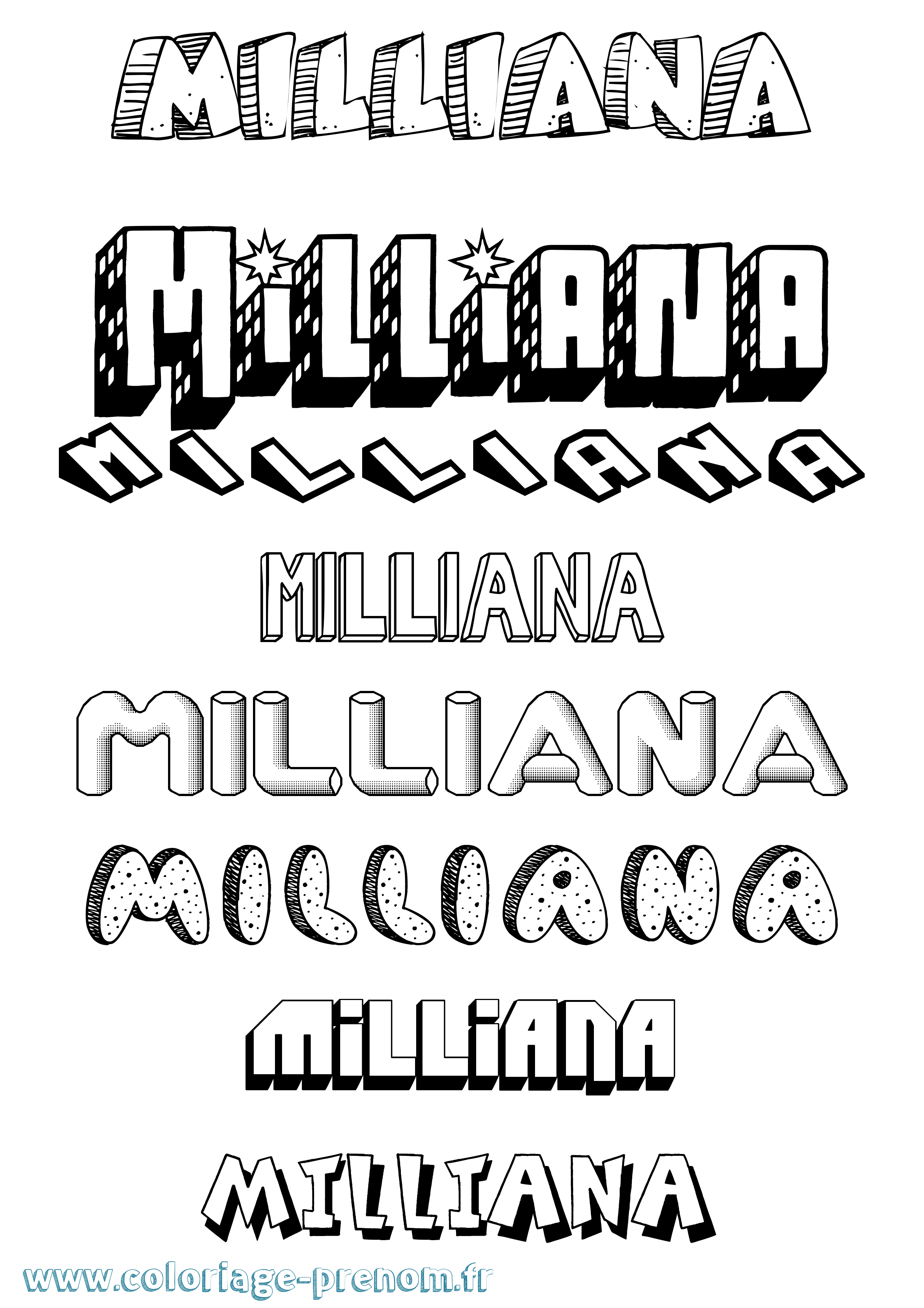 Coloriage Milliana Effet 3D Coloriage prénom Milliana Effet 3D
