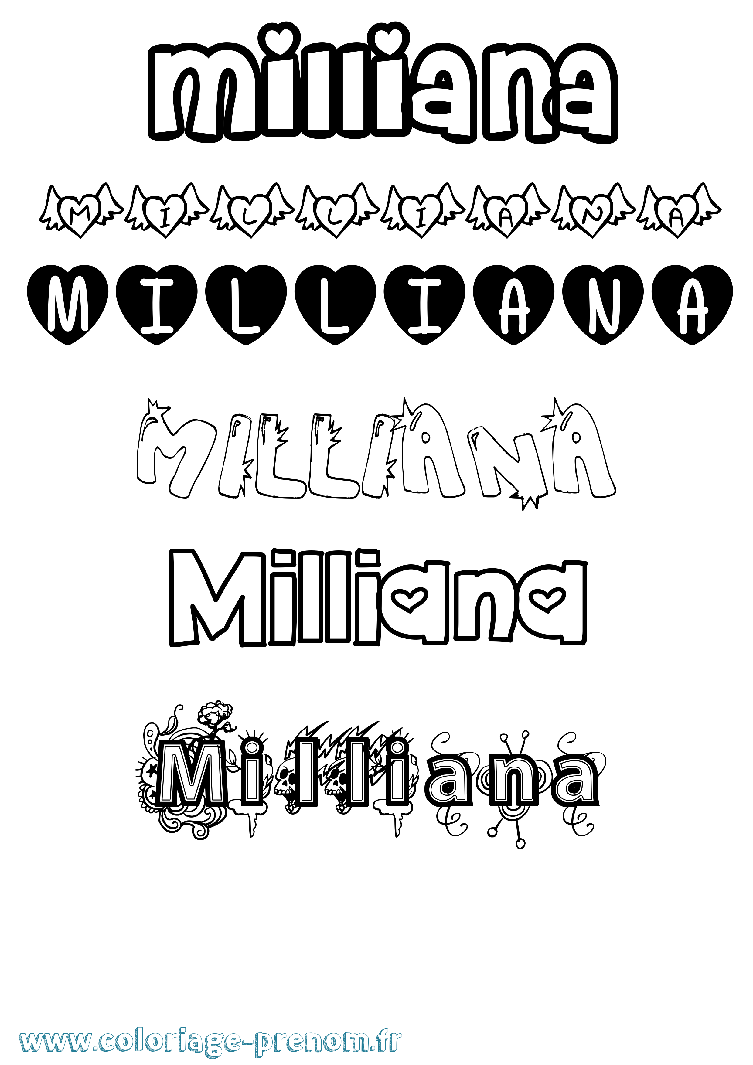 Coloriage Milliana Girly Coloriage prénom Milliana Girly
