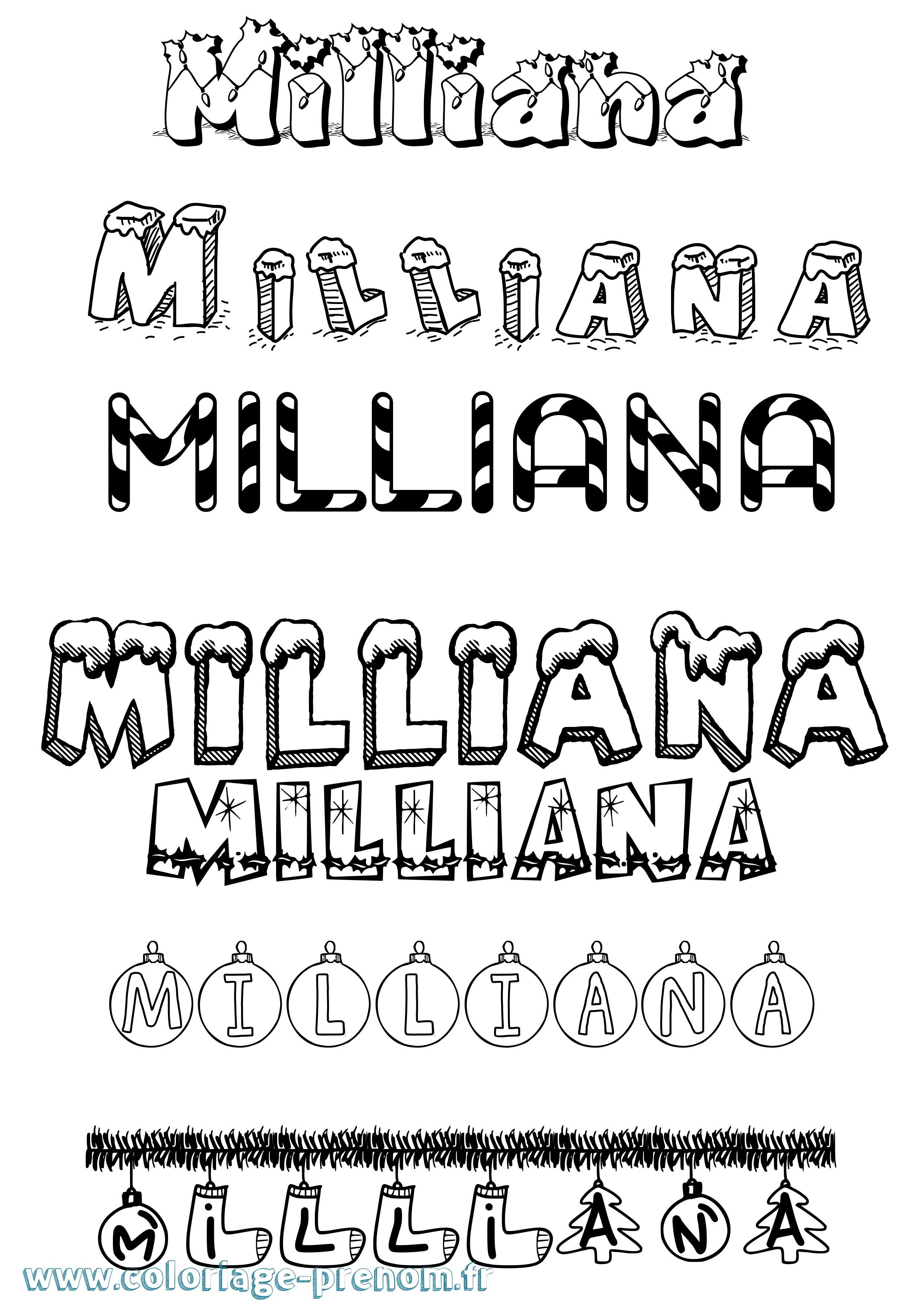 Coloriage Milliana Noël Coloriage prénom Milliana Noël