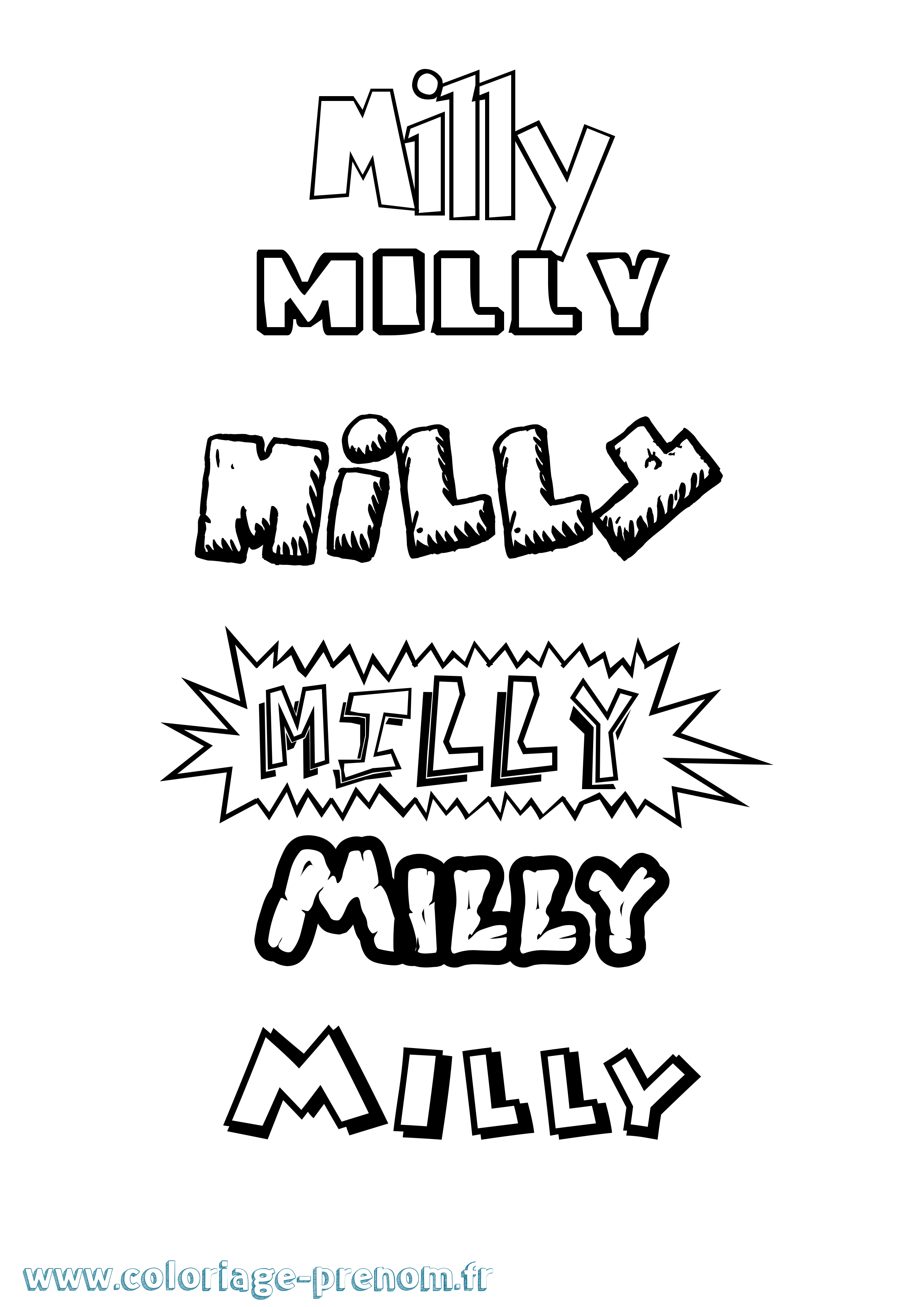 Coloriage Milly Dessin Animé Coloriage prénom Milly Dessin Animé