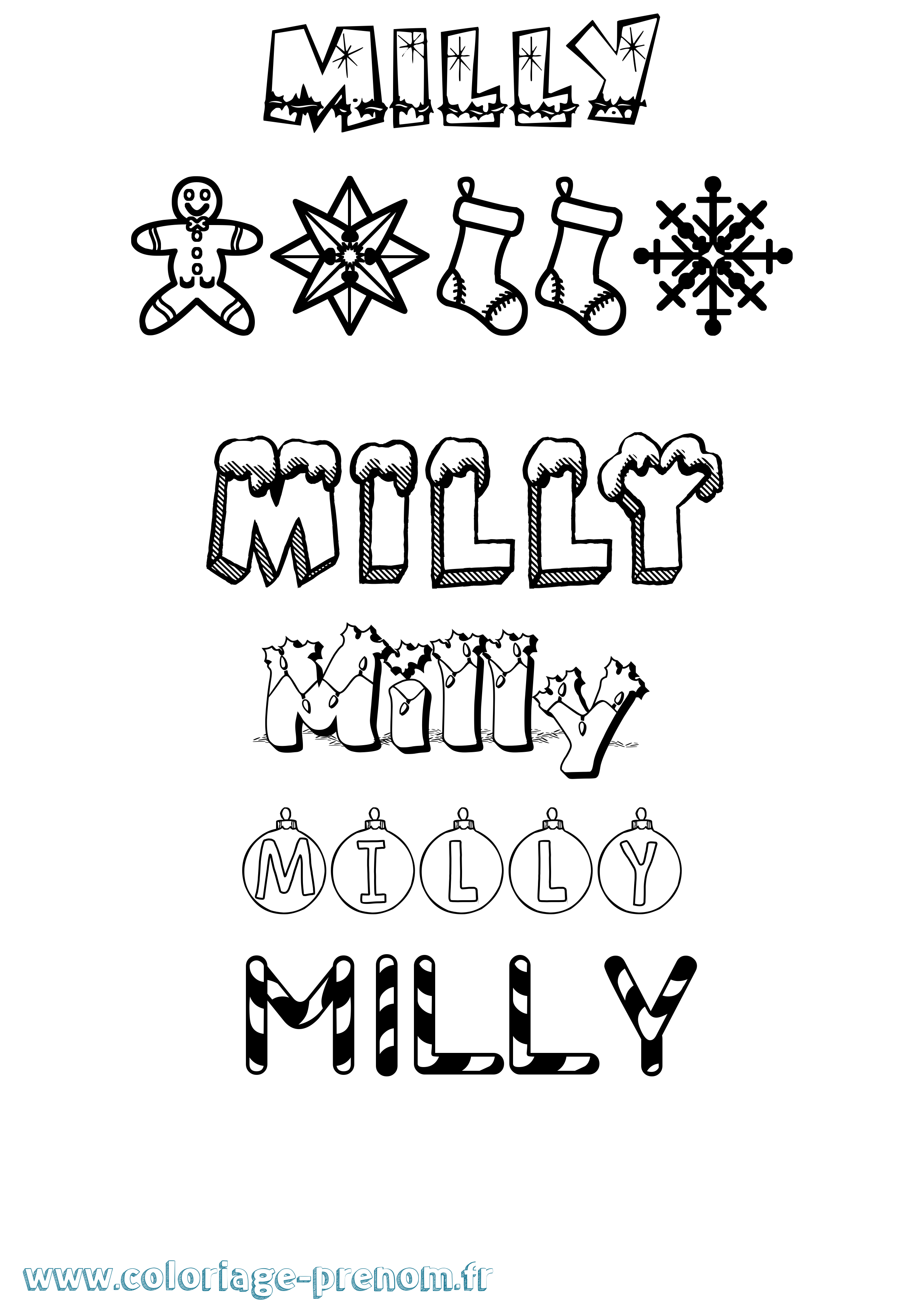 Coloriage Milly Noël Coloriage prénom Milly Noël