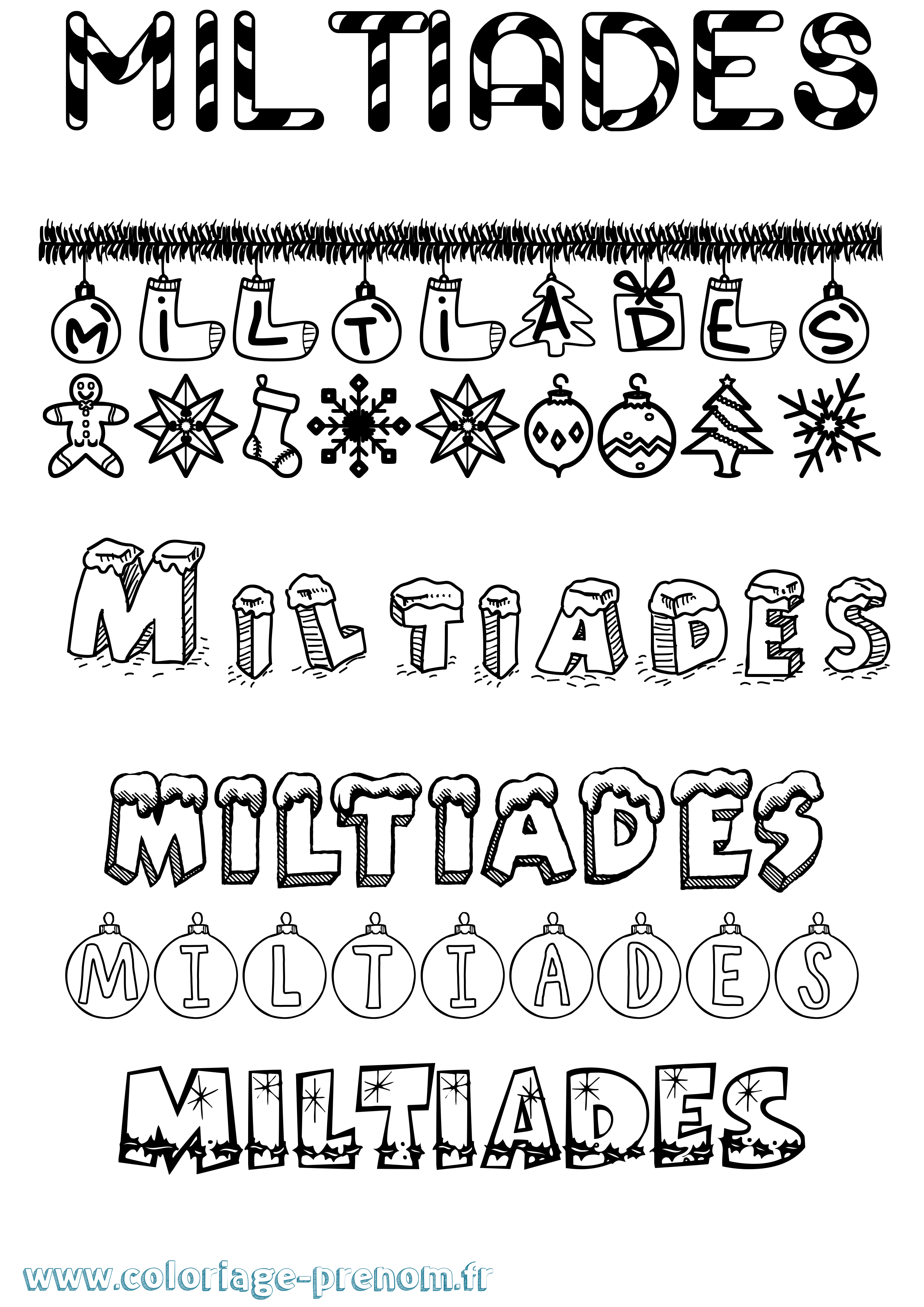 Coloriage Miltiades Noël Coloriage prénom Miltiades Noël