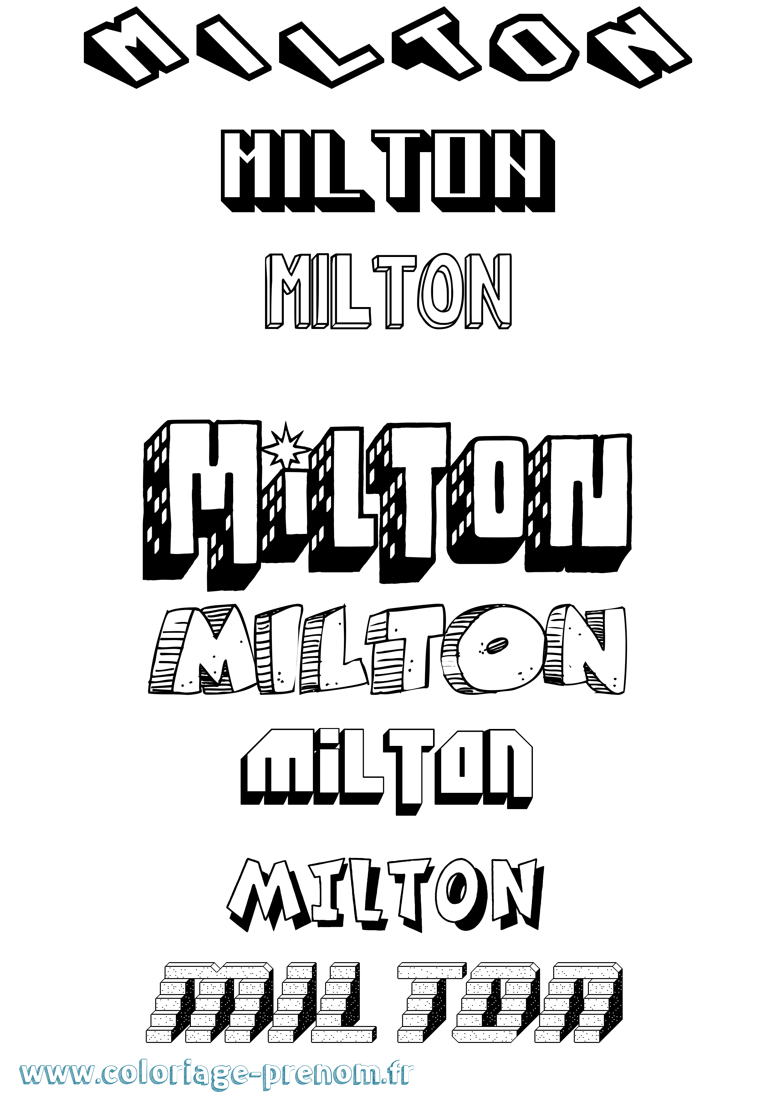 Coloriage Milton Effet 3D Coloriage prénom Milton Effet 3D