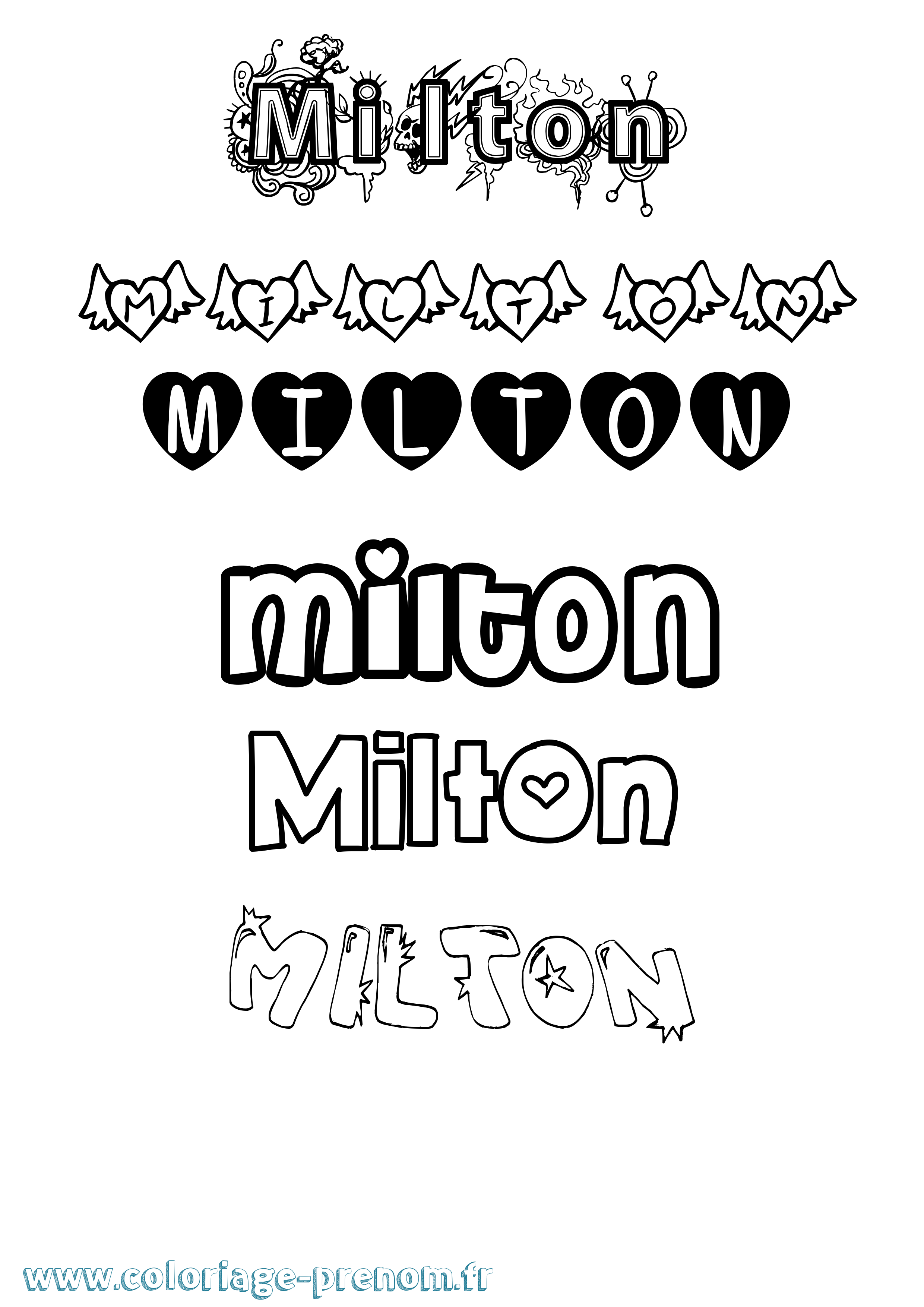 Coloriage Milton Girly Coloriage prénom Milton Girly