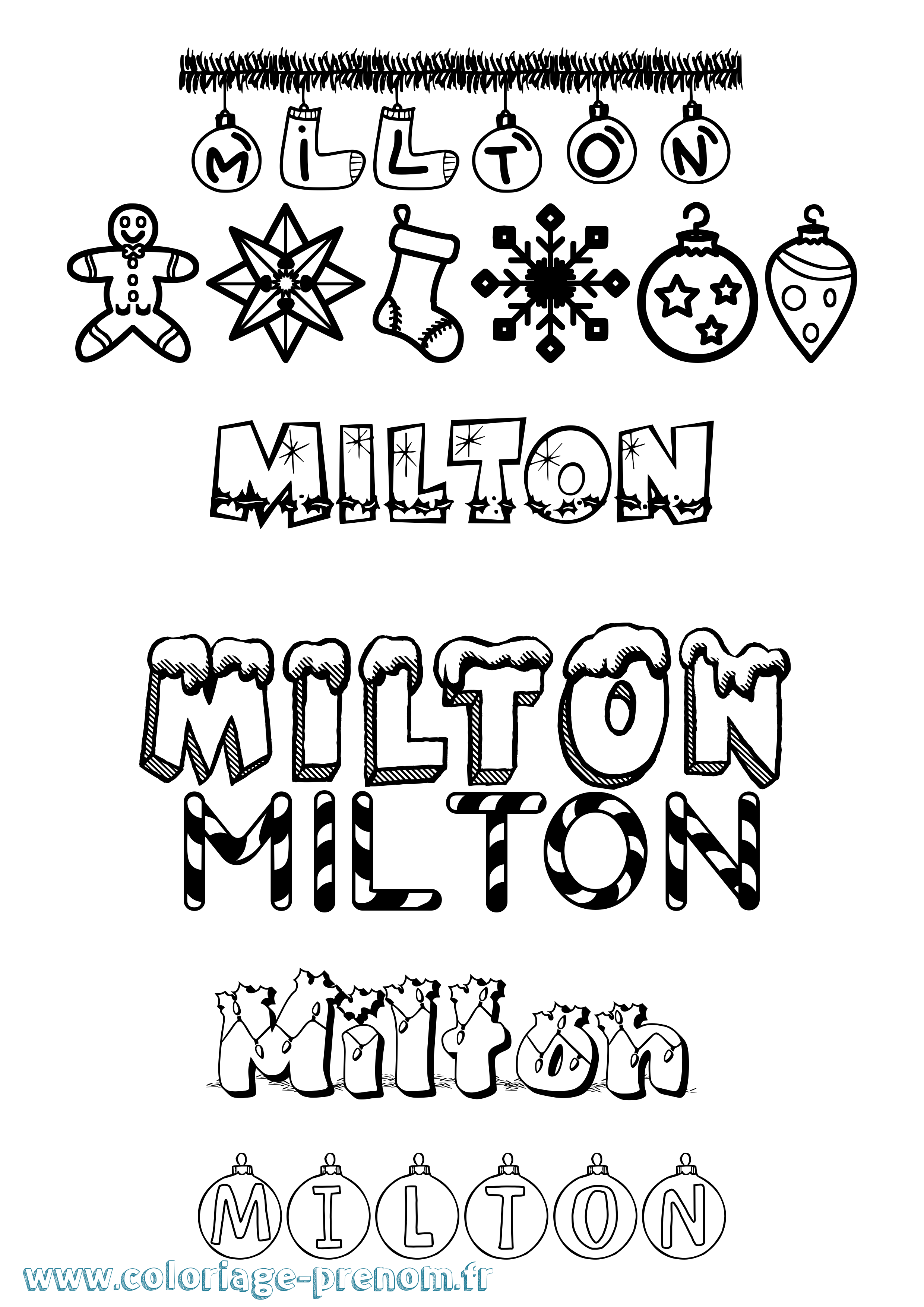 Coloriage Milton Noël Coloriage prénom Milton Noël