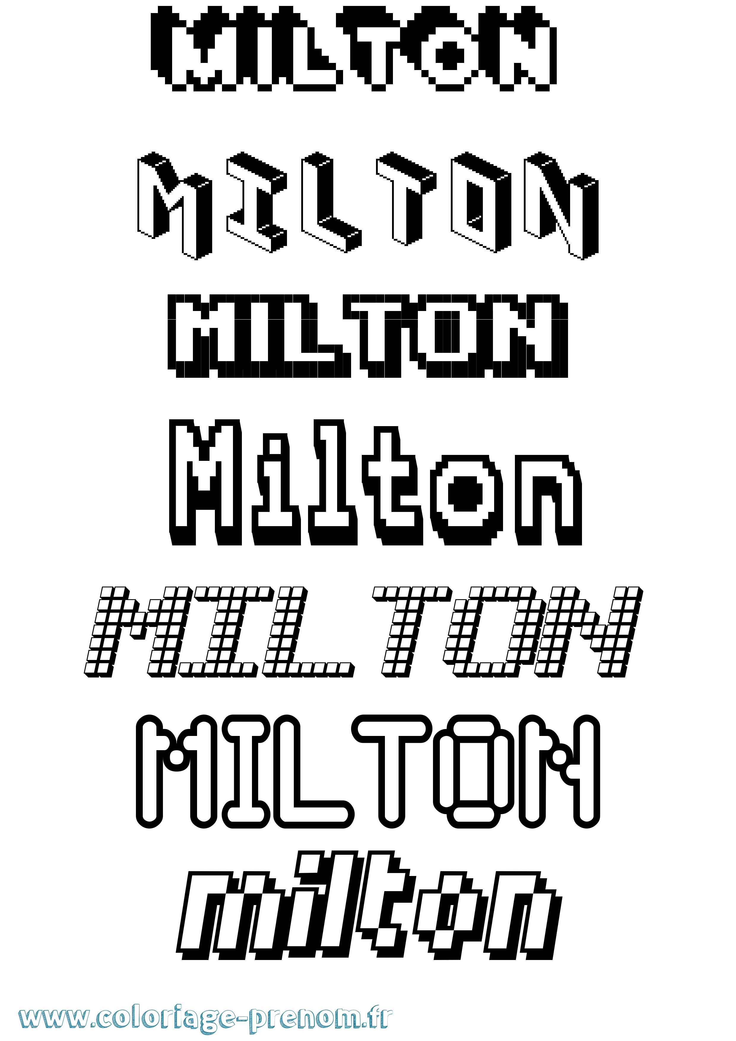 Coloriage Milton Pixel Coloriage prénom Milton Pixel