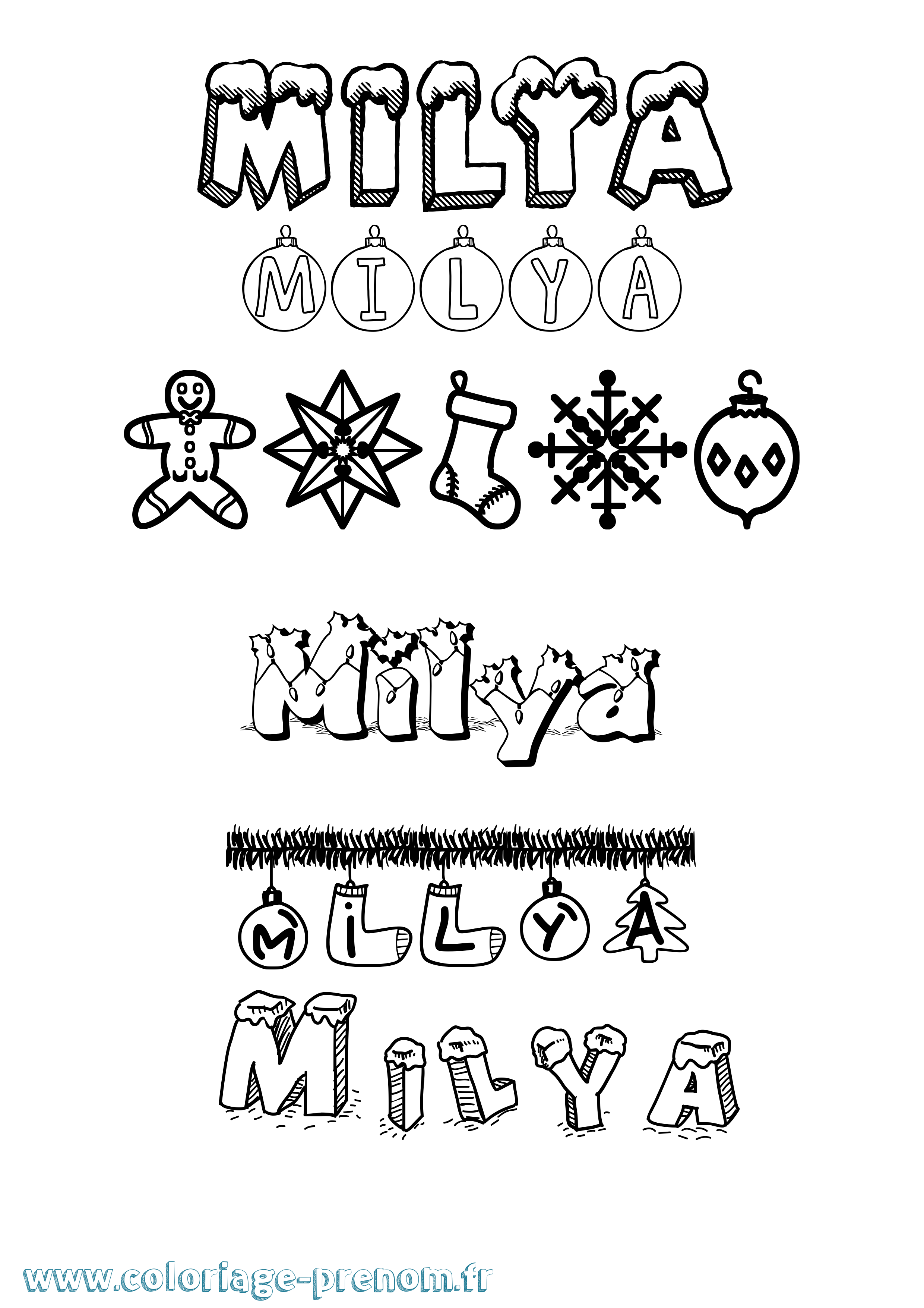 Coloriage Milya Noël Coloriage prénom Milya Noël
