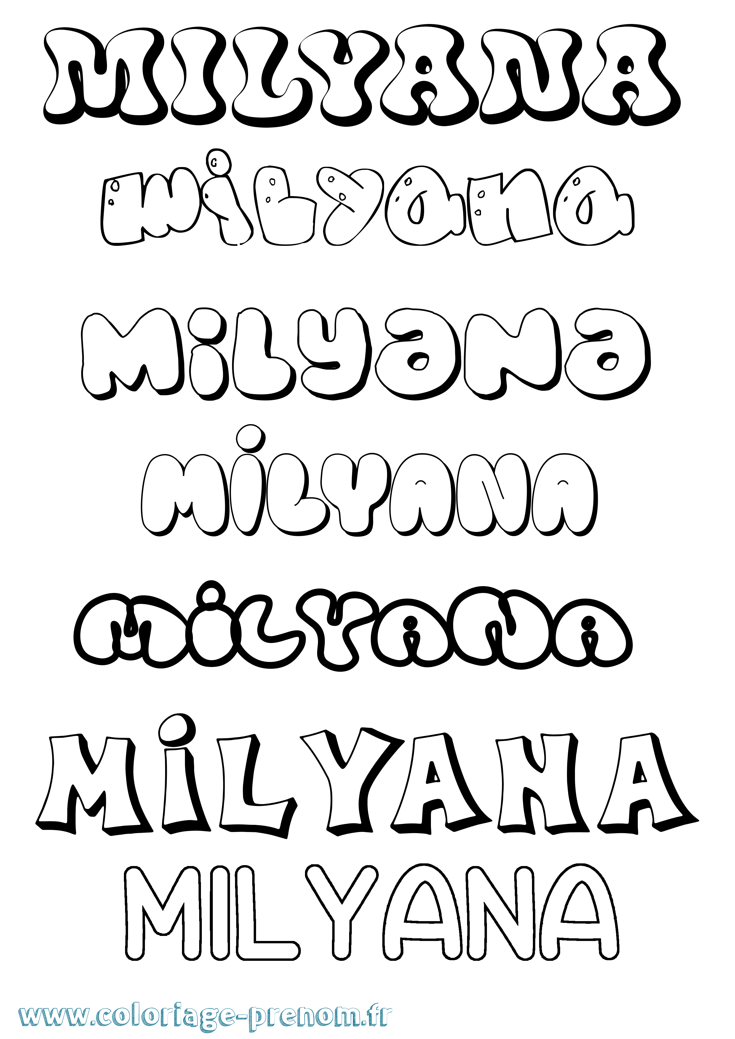Coloriage Milyana Bubble Coloriage prénom Milyana Bubble
