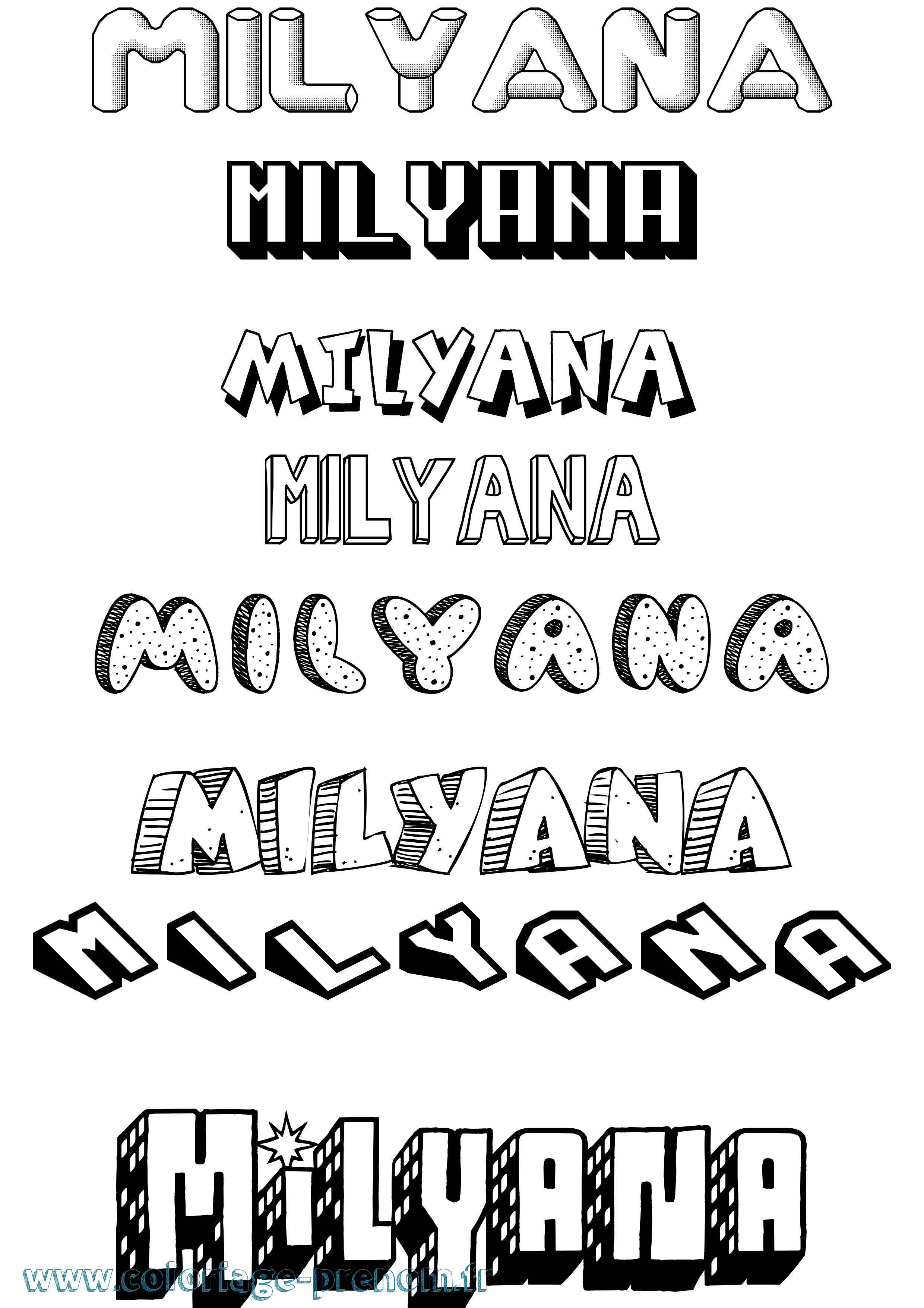 Coloriage Milyana Effet 3D Coloriage prénom Milyana Effet 3D