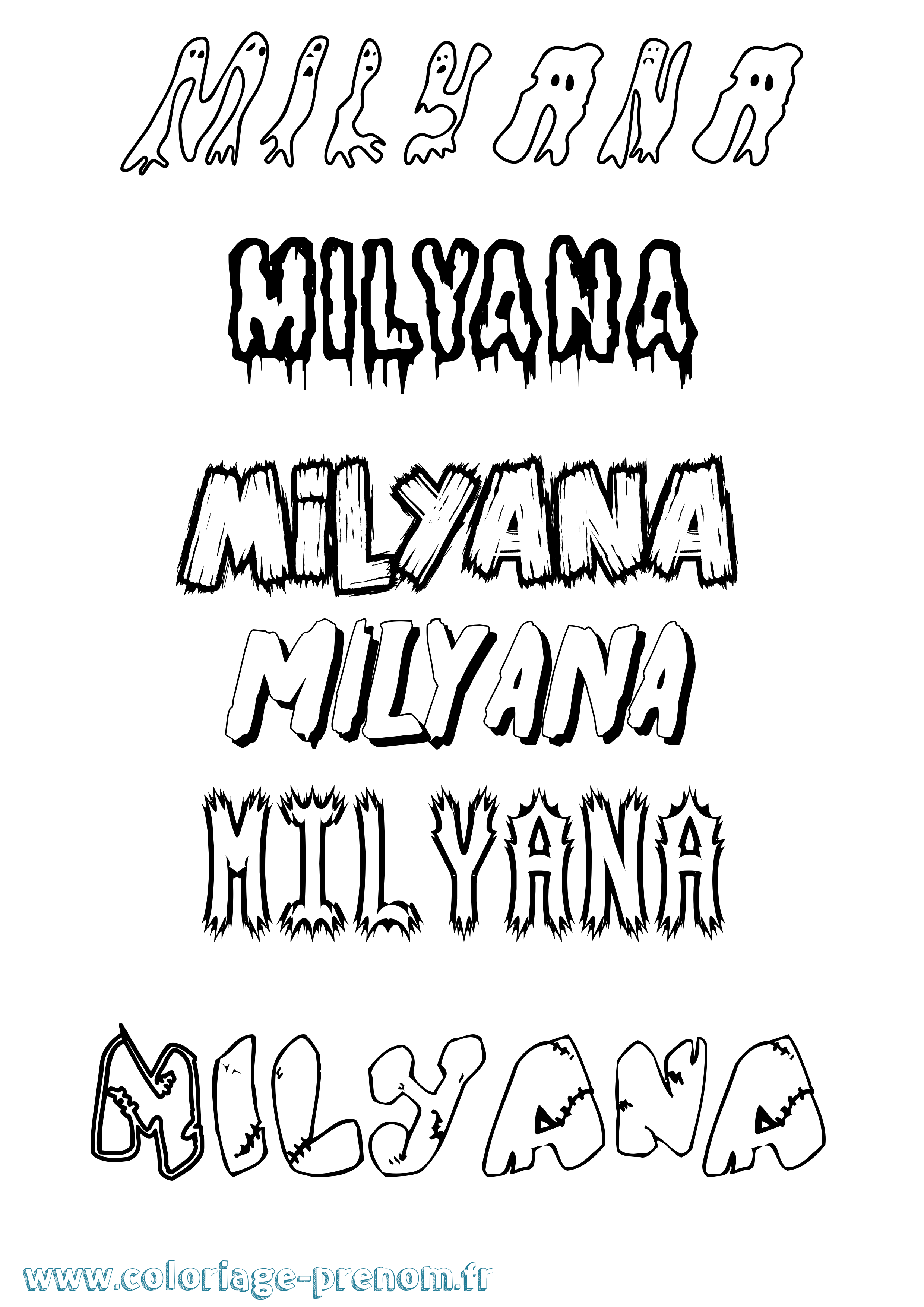 Coloriage Milyana Frisson Coloriage prénom Milyana Frisson