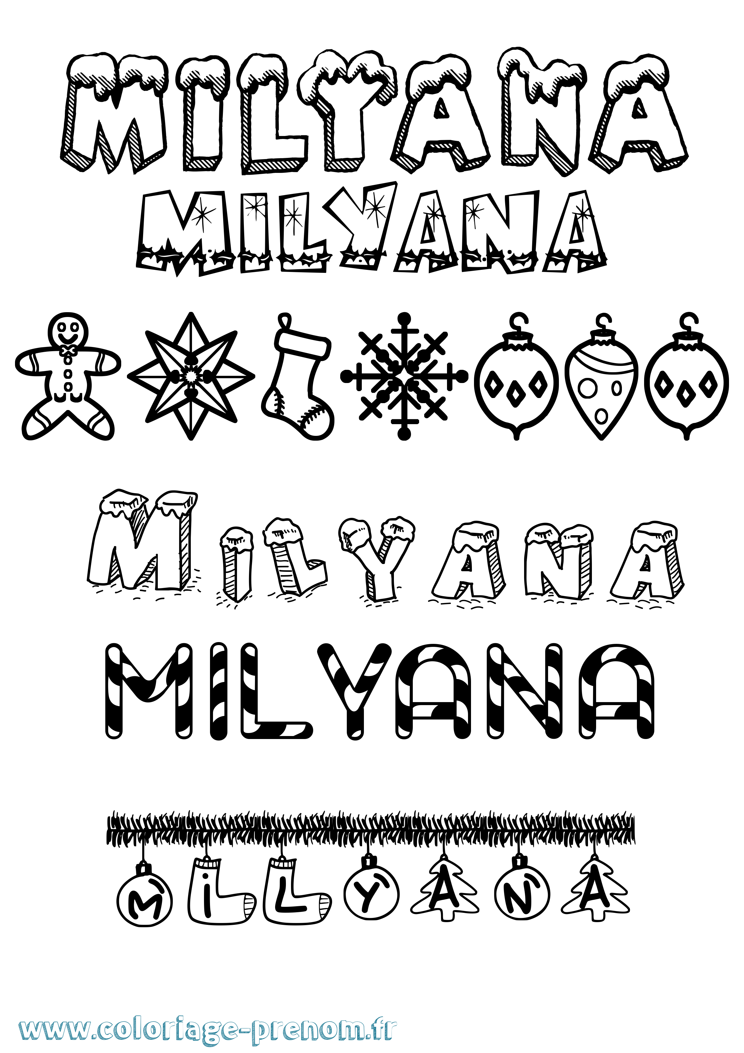 Coloriage Milyana Noël Coloriage prénom Milyana Noël