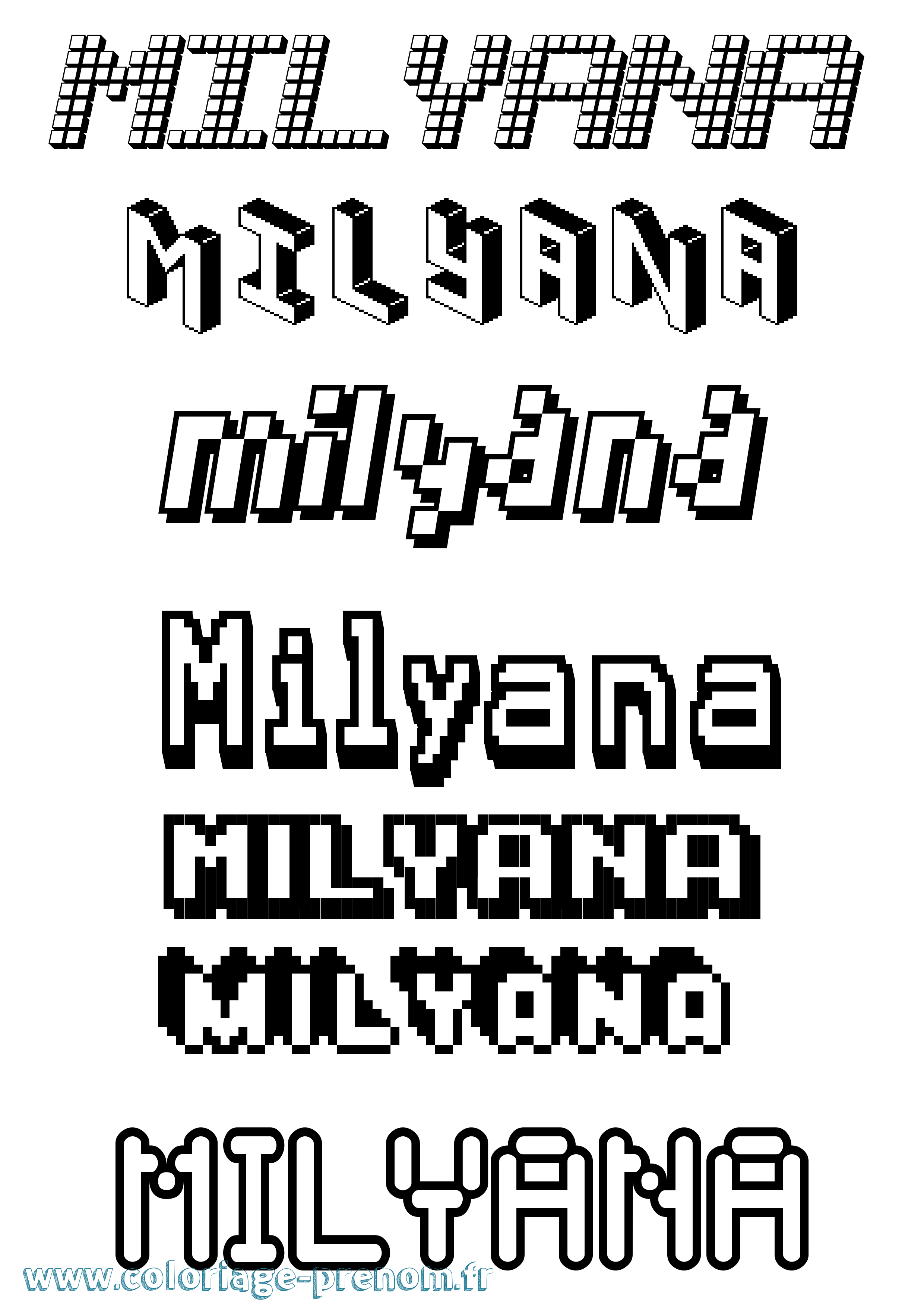 Coloriage Milyana Pixel Coloriage prénom Milyana Pixel