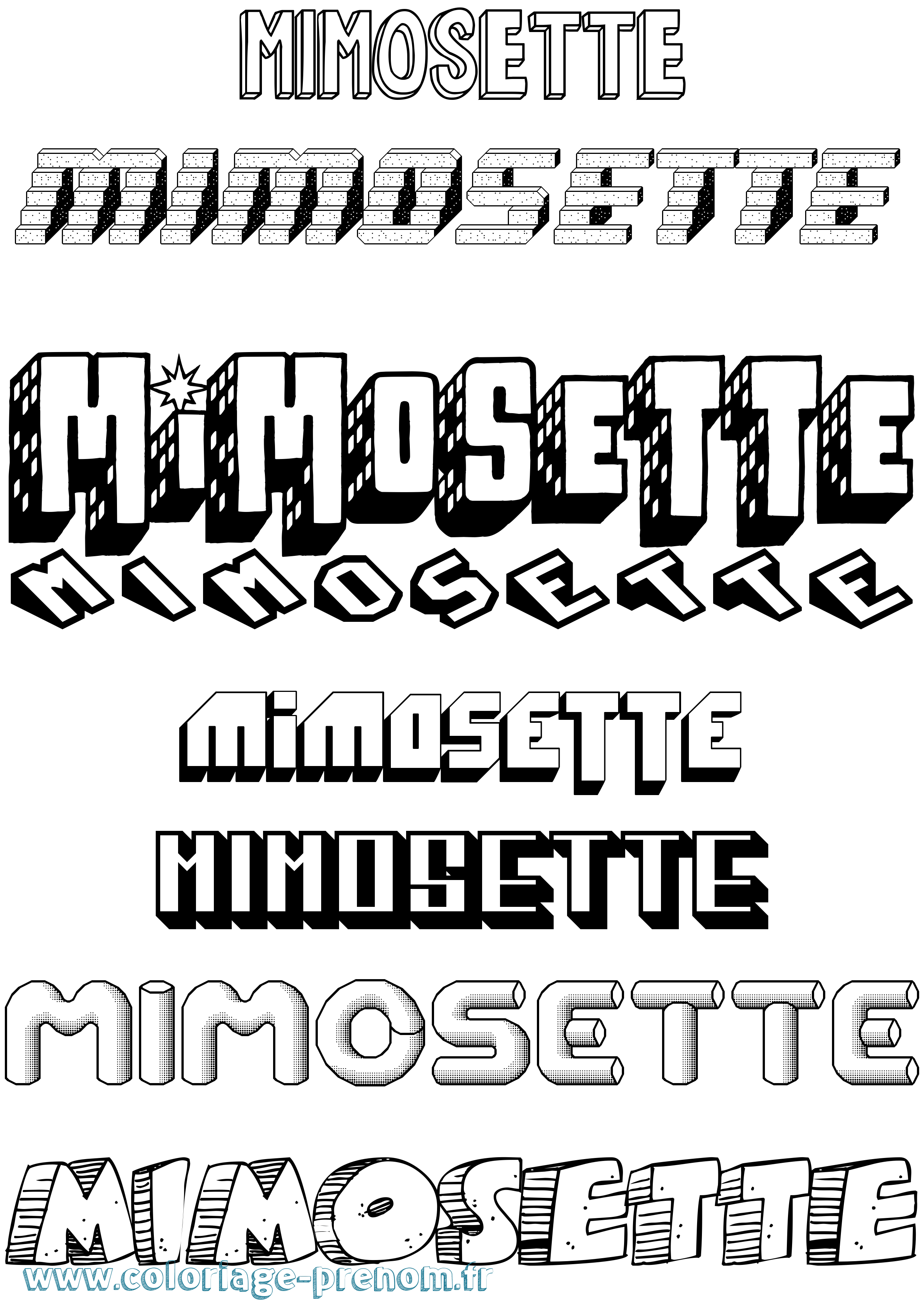 Coloriage Mimosette Effet 3D Coloriage prénom Mimosette Effet 3D