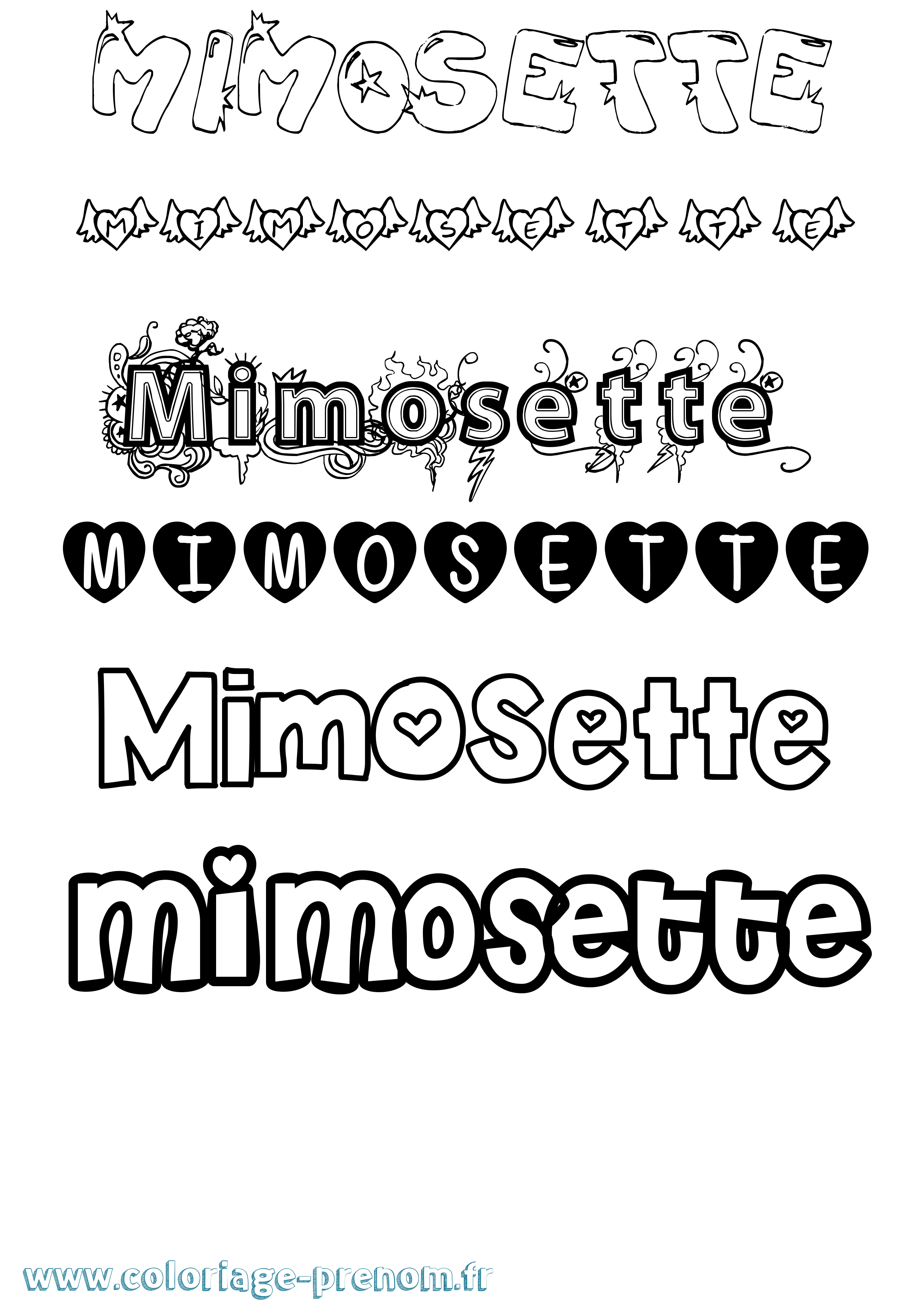 Coloriage Mimosette Girly Coloriage prénom Mimosette Girly