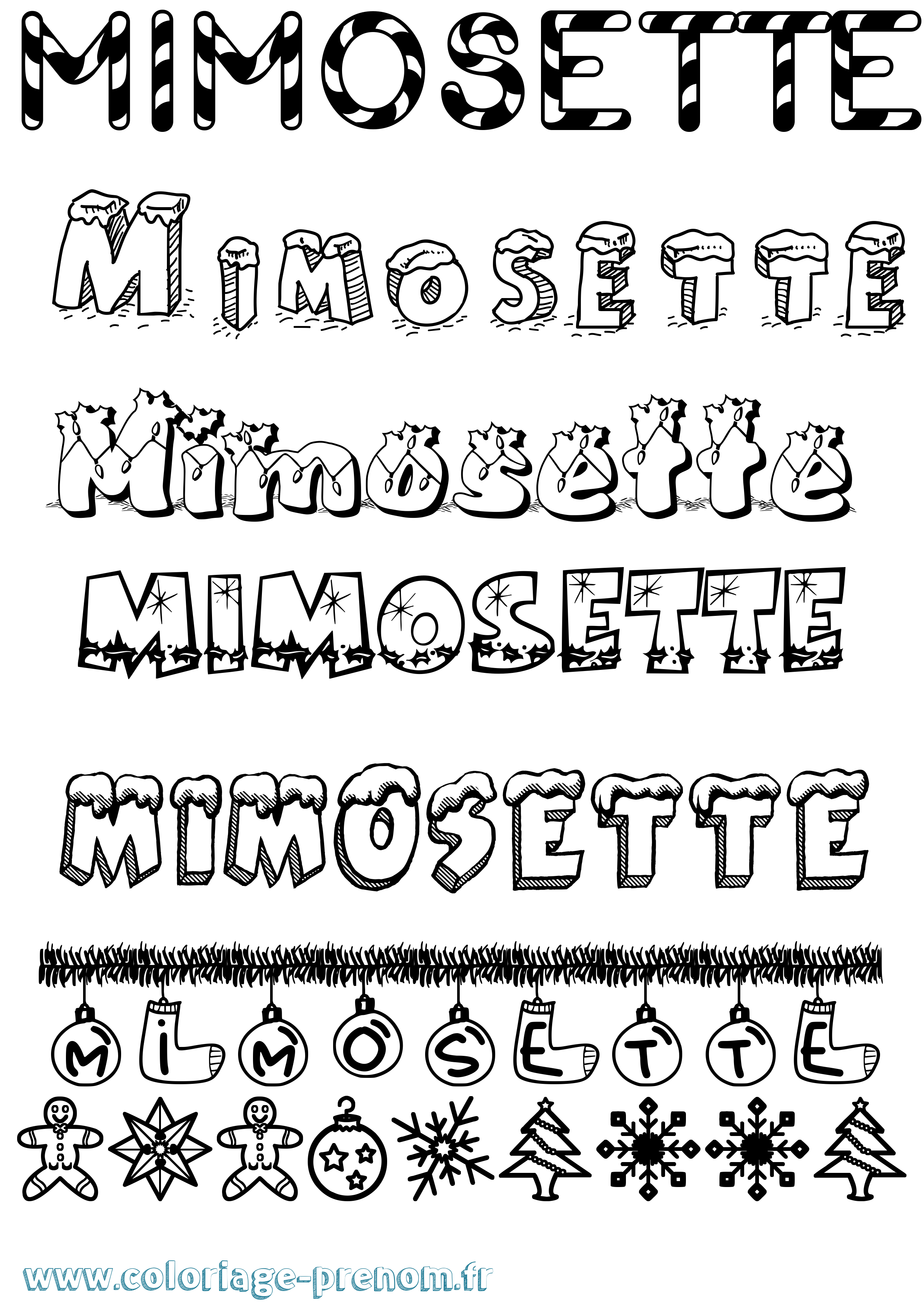 Coloriage Mimosette Noël Coloriage prénom Mimosette Noël