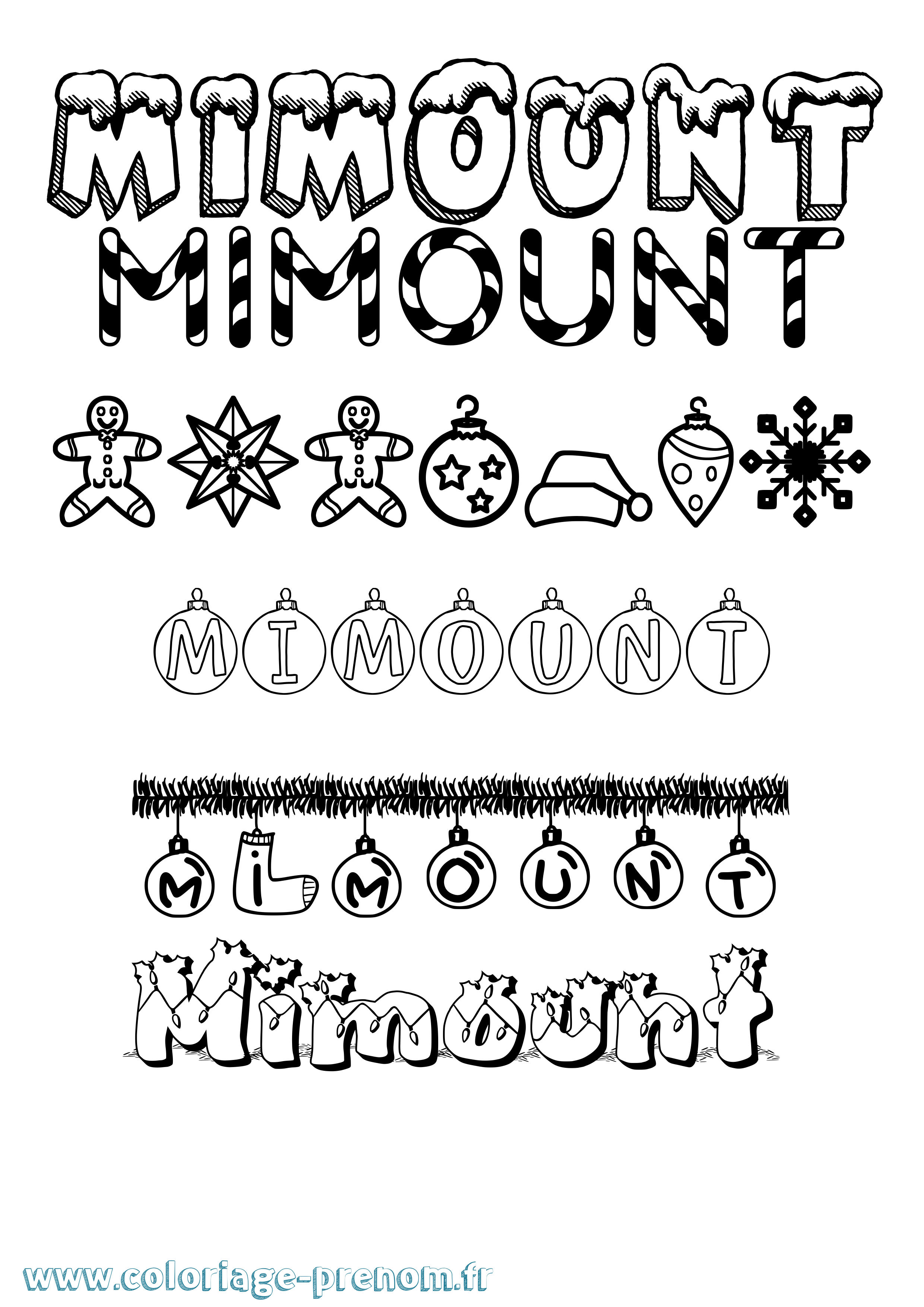 Coloriage Mimount Noël Coloriage prénom Mimount Noël