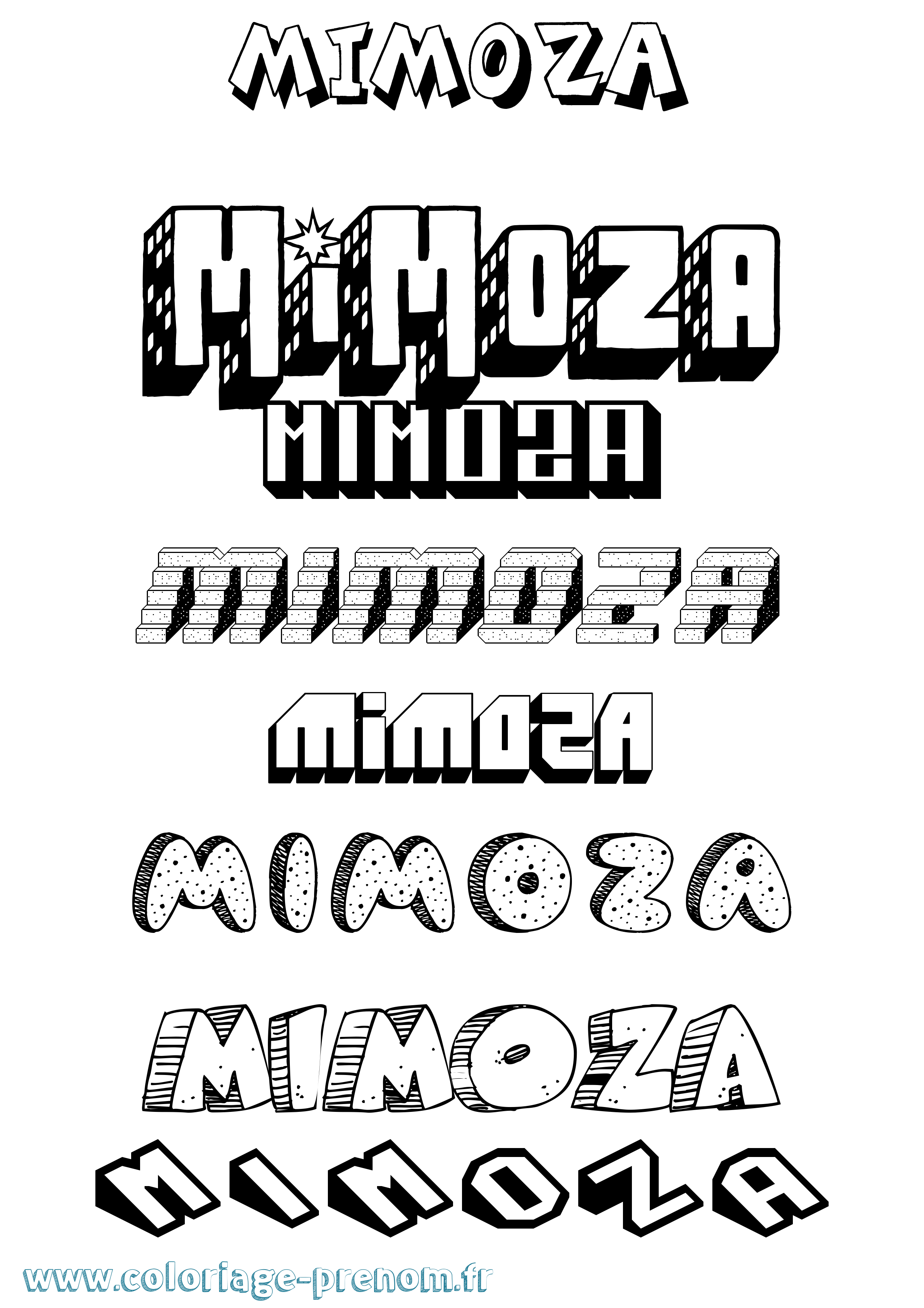 Coloriage Mimoza Effet 3D Coloriage prénom Mimoza Effet 3D