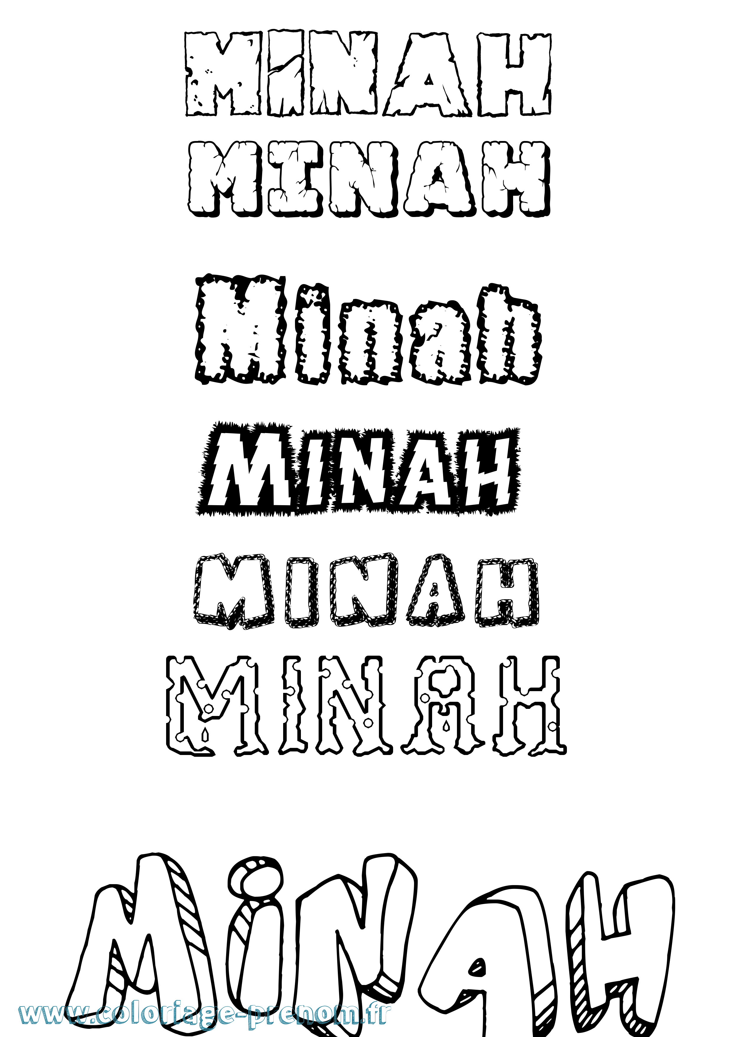 Coloriage Minah Destructuré Coloriage prénom Minah Destructuré