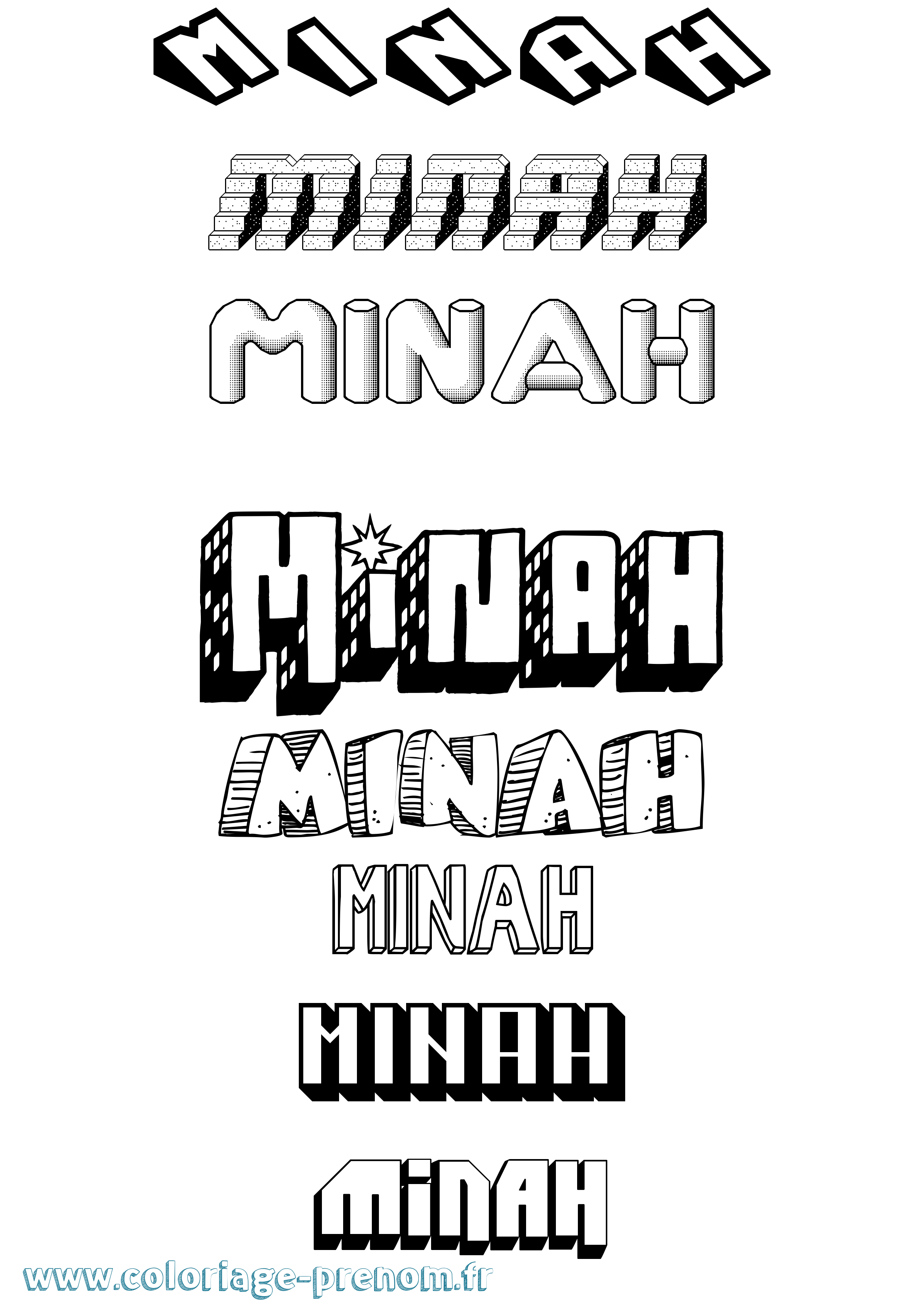 Coloriage Minah Effet 3D Coloriage prénom Minah Effet 3D