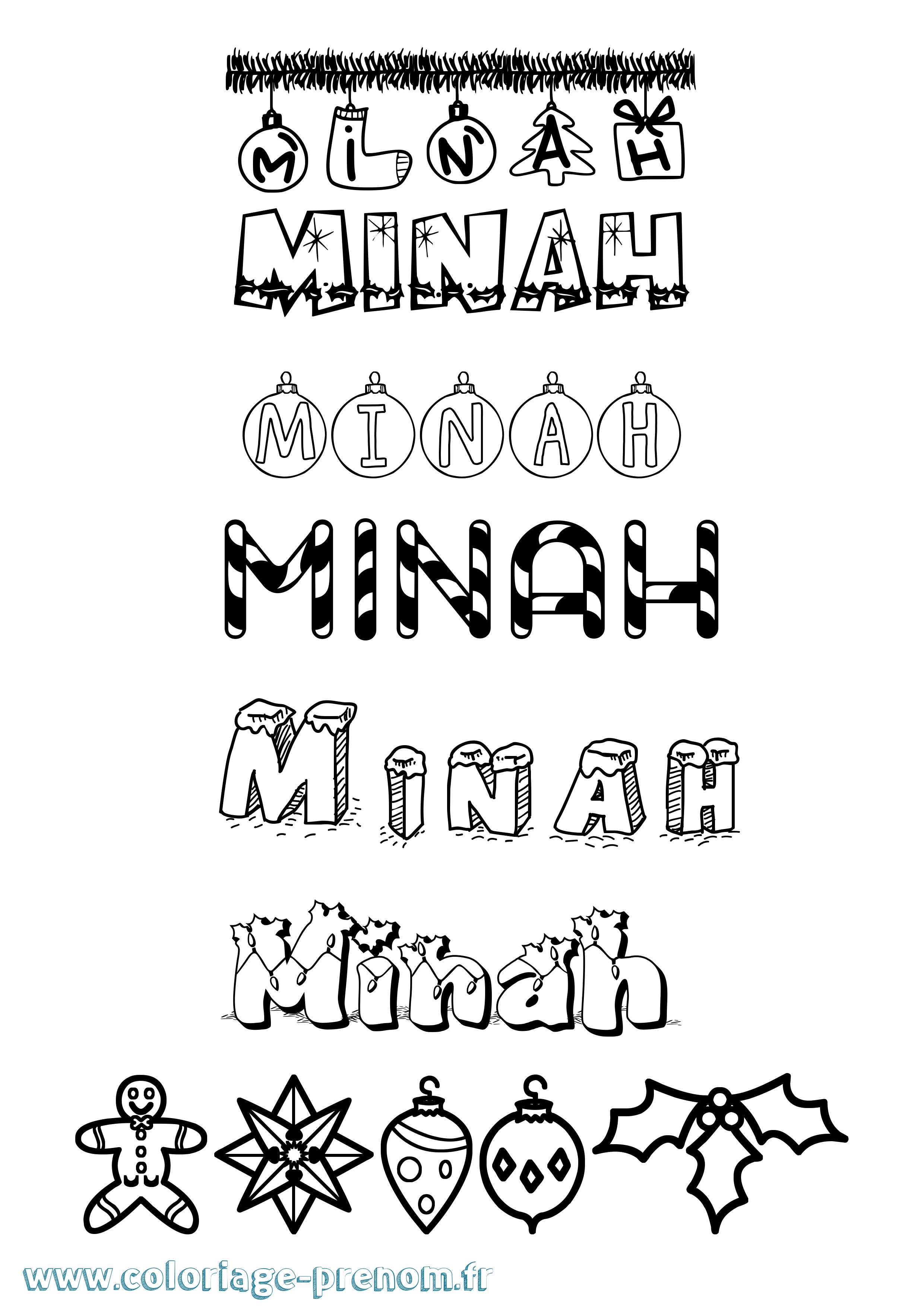 Coloriage Minah Noël Coloriage prénom Minah Noël