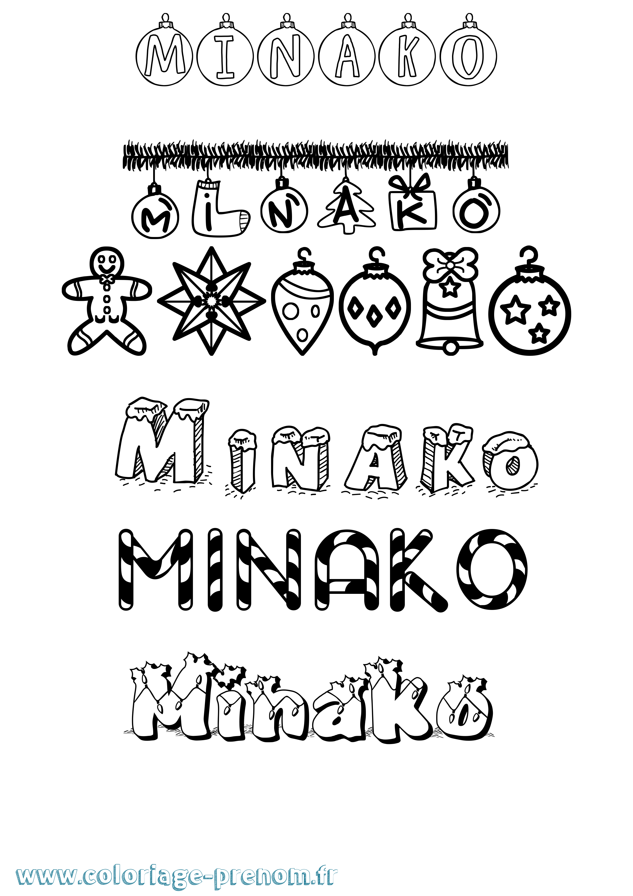 Coloriage Minako Noël Coloriage prénom Minako Noël