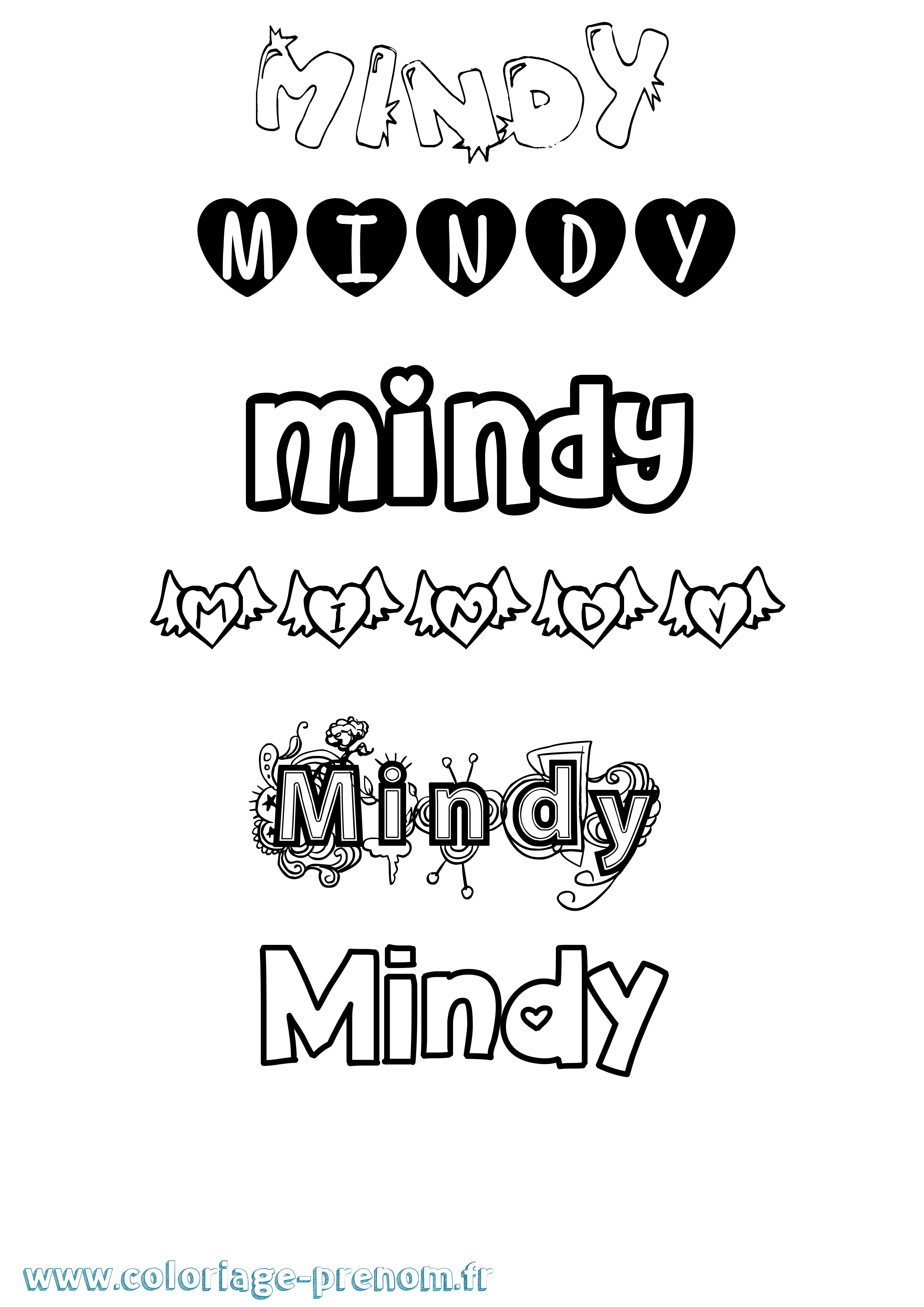 Coloriage Mindy Girly Coloriage prénom Mindy Girly