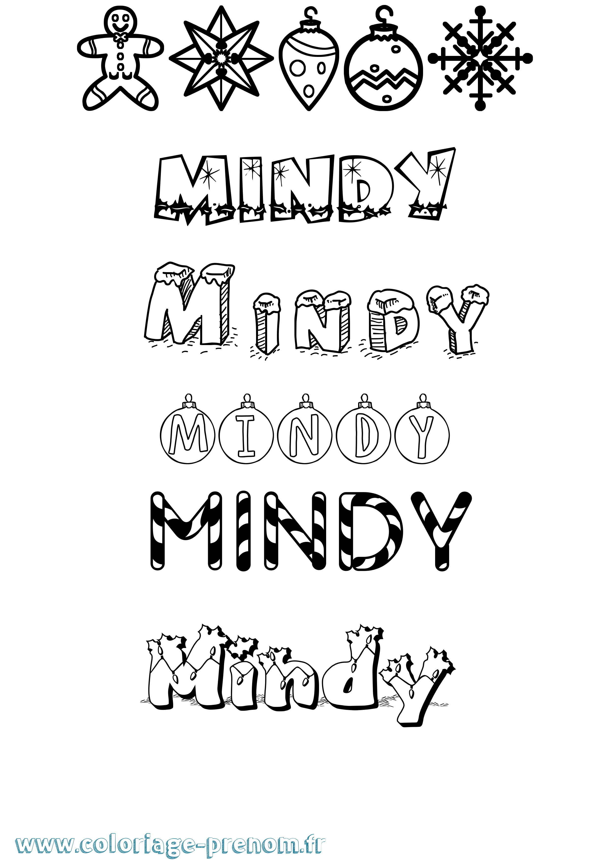 Coloriage Mindy Noël Coloriage prénom Mindy Noël
