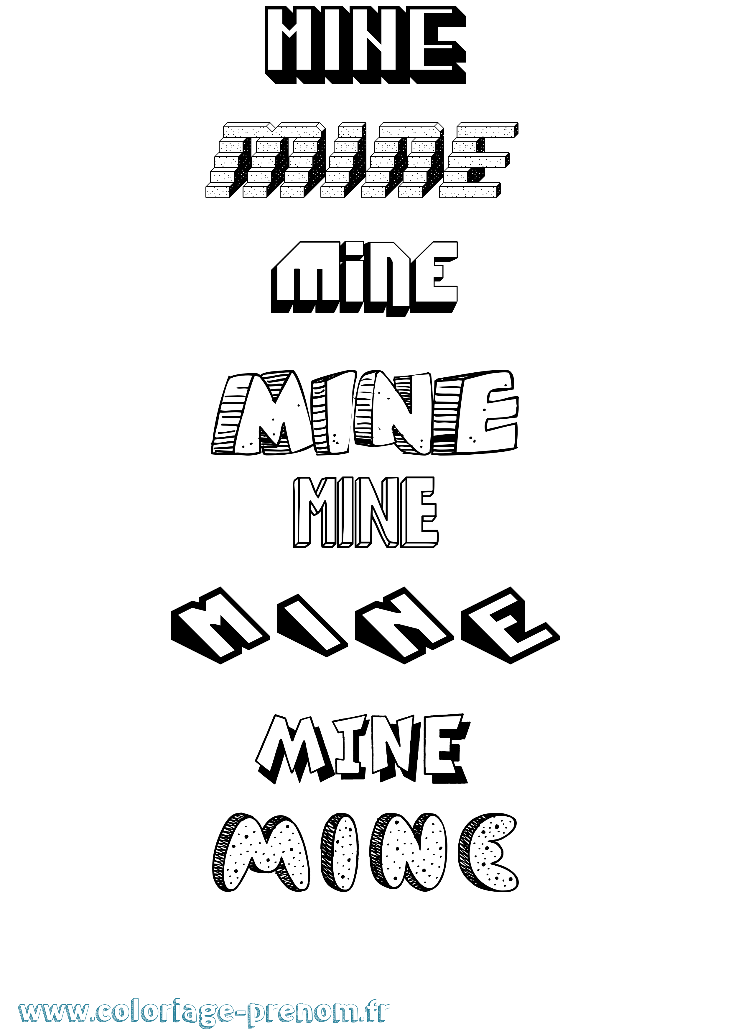 Coloriage Mine Effet 3D Coloriage prénom Mine Effet 3D