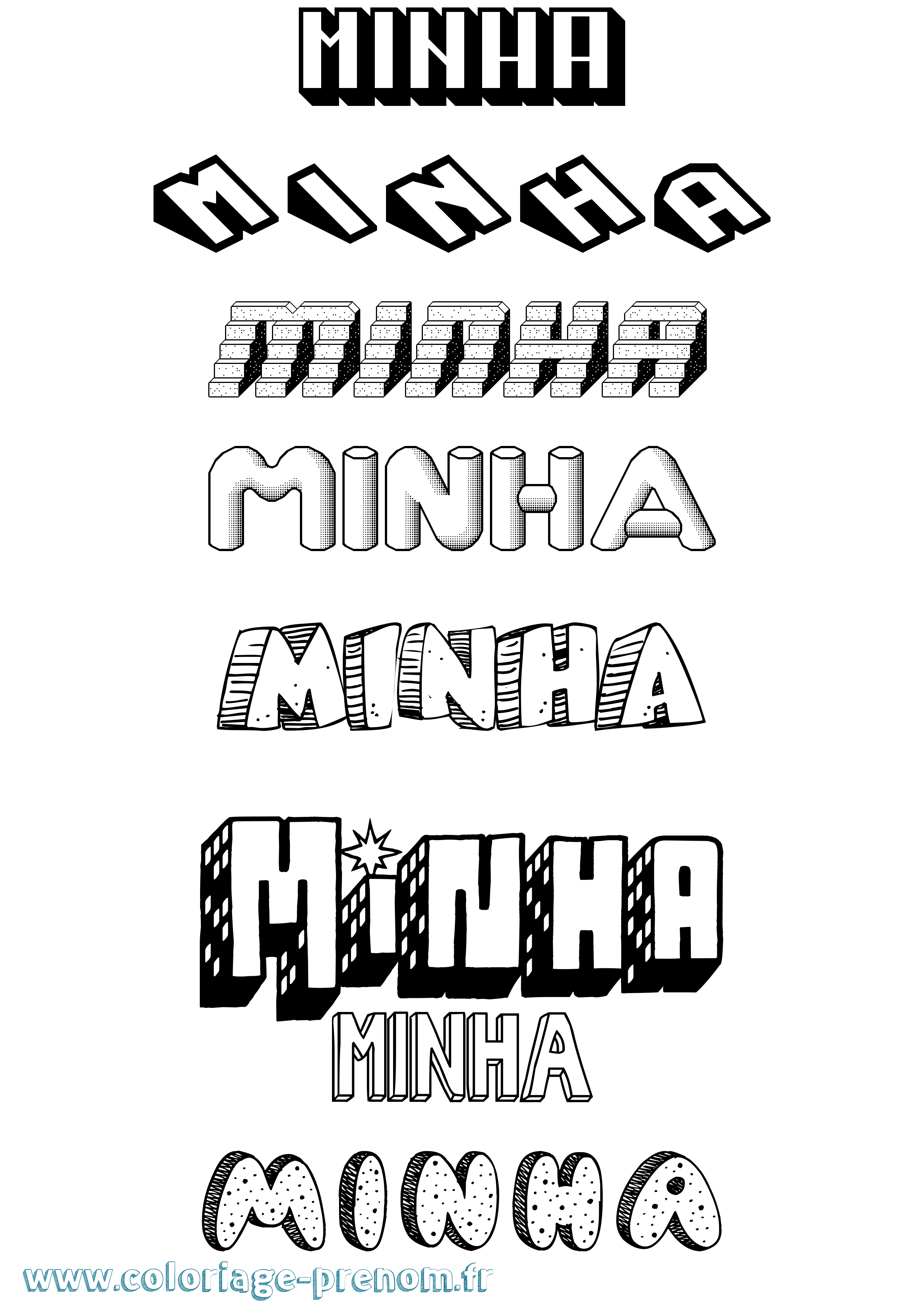 Coloriage Minha Effet 3D Coloriage prénom Minha Effet 3D