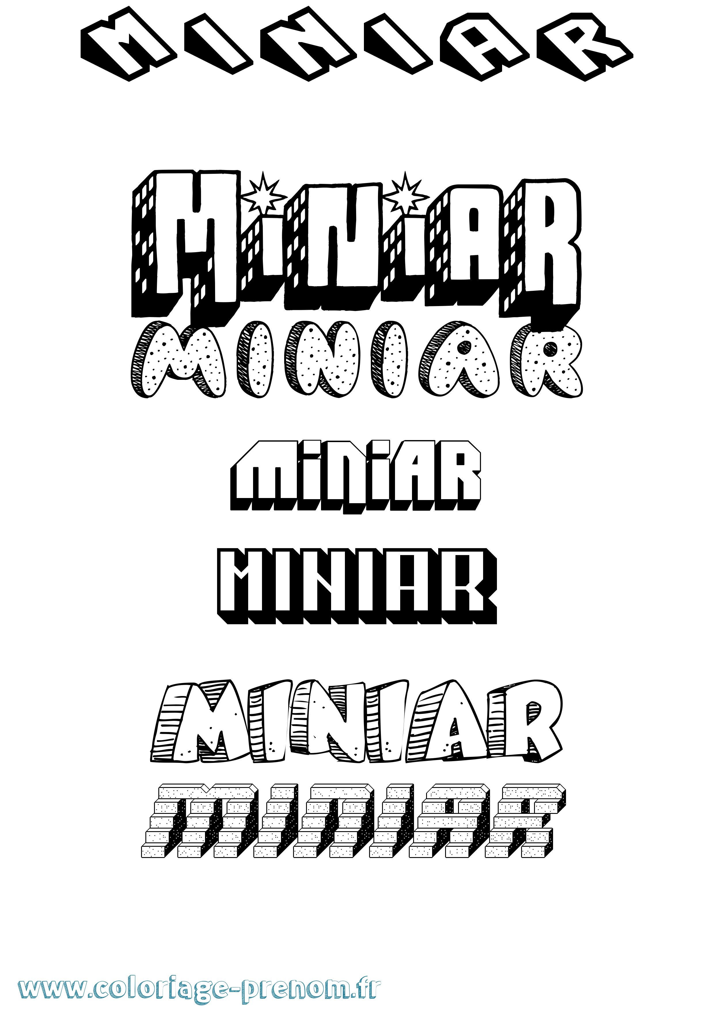 Coloriage Miniar Effet 3D Coloriage prénom Miniar Effet 3D