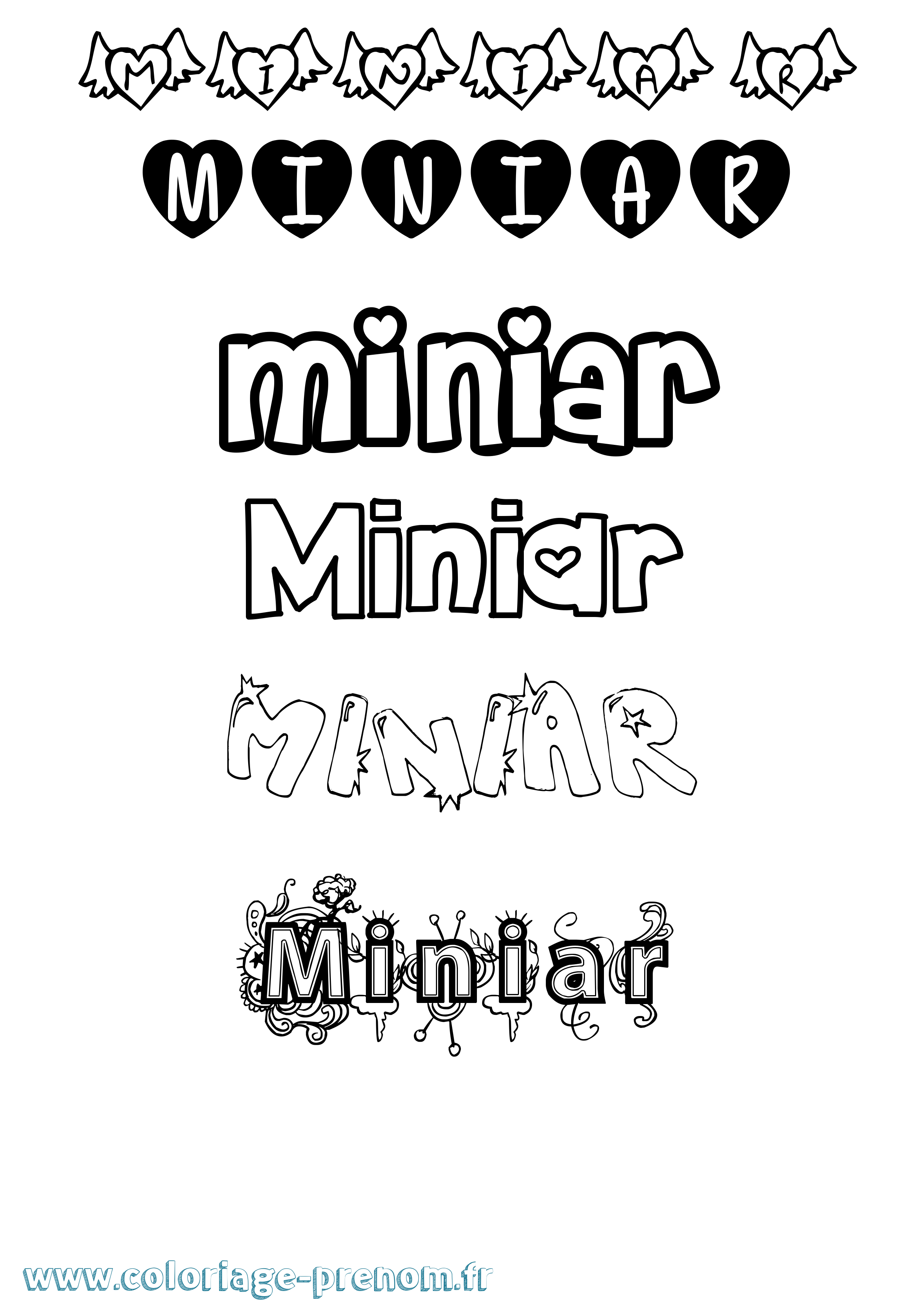 Coloriage Miniar Girly Coloriage prénom Miniar Girly