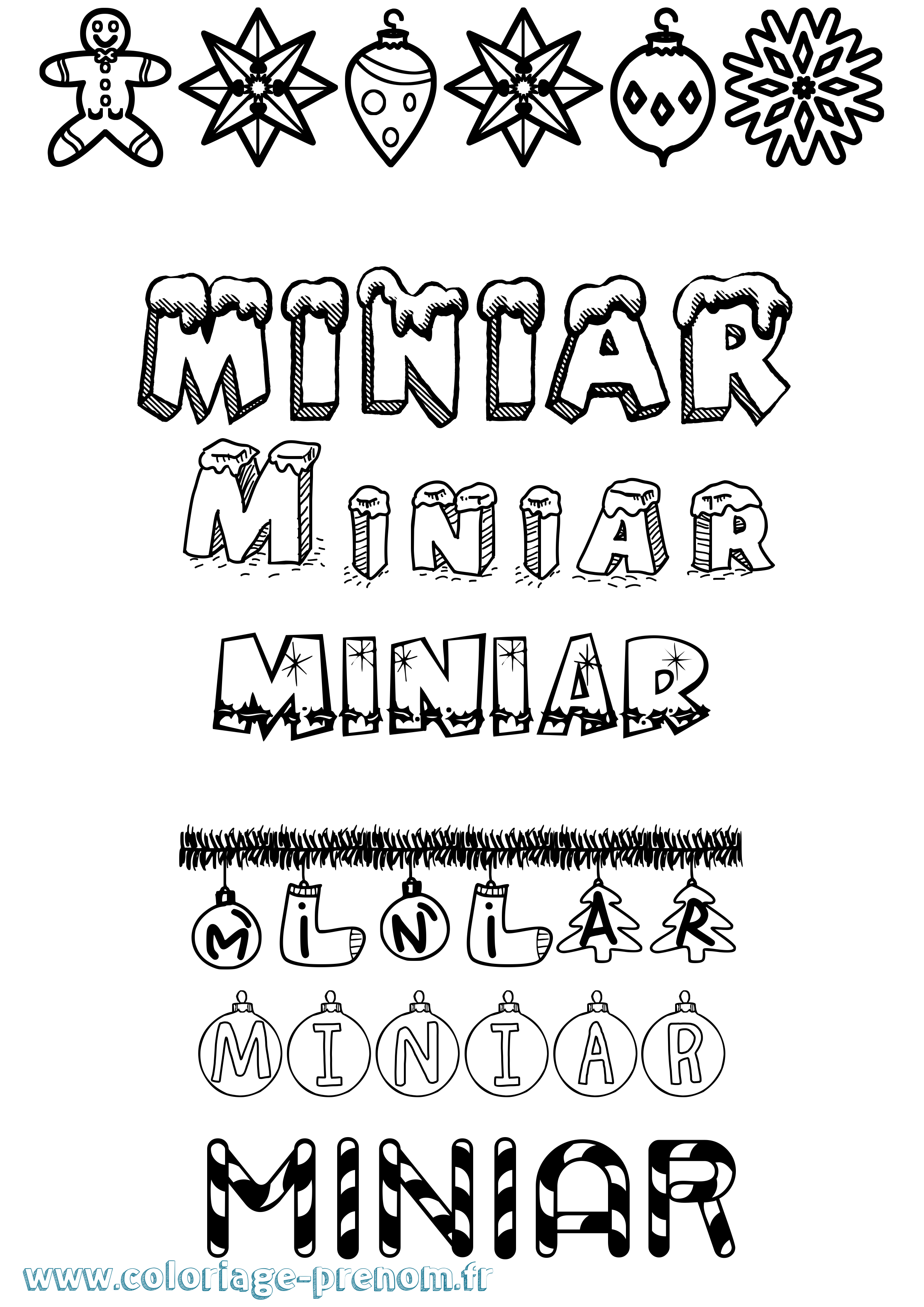 Coloriage Miniar Noël Coloriage prénom Miniar Noël