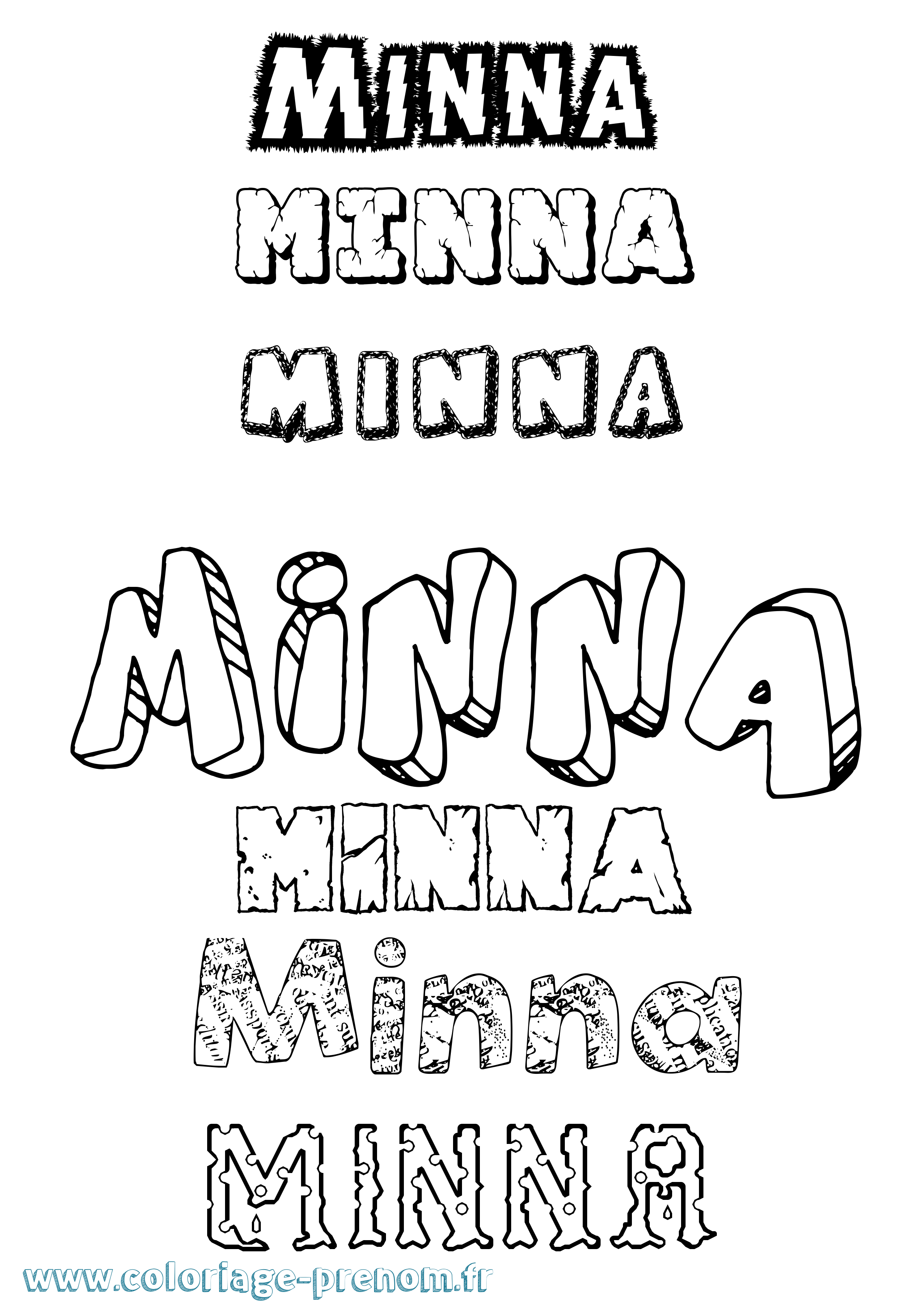 Coloriage Minna Destructuré Coloriage prénom Minna Destructuré