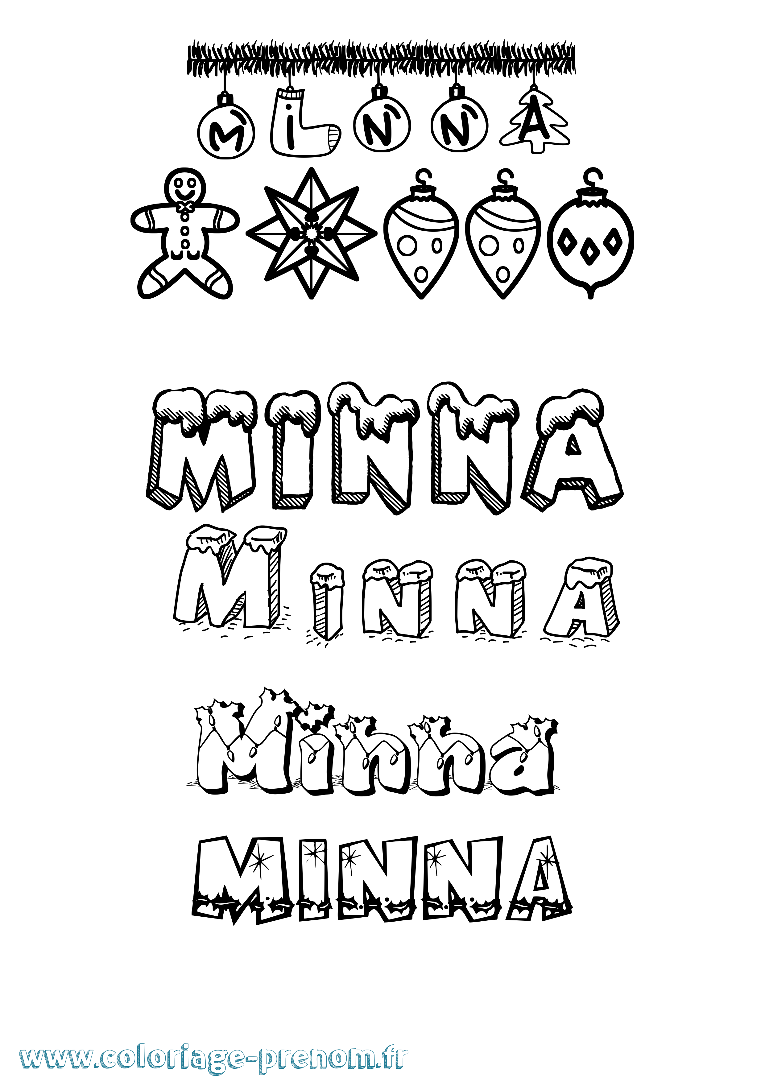 Coloriage Minna Noël Coloriage prénom Minna Noël