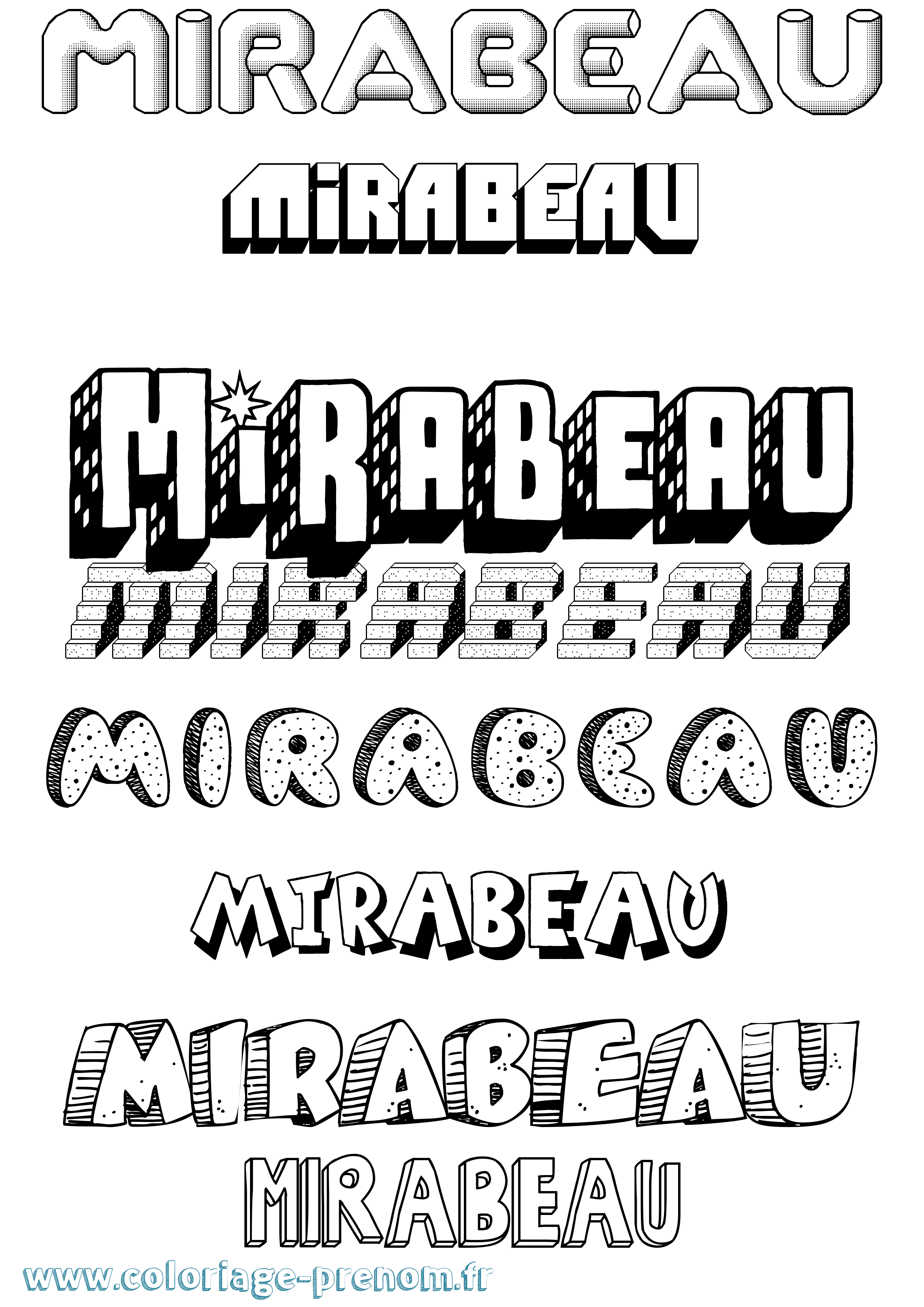 Coloriage Mirabeau Effet 3D Coloriage prénom Mirabeau Effet 3D