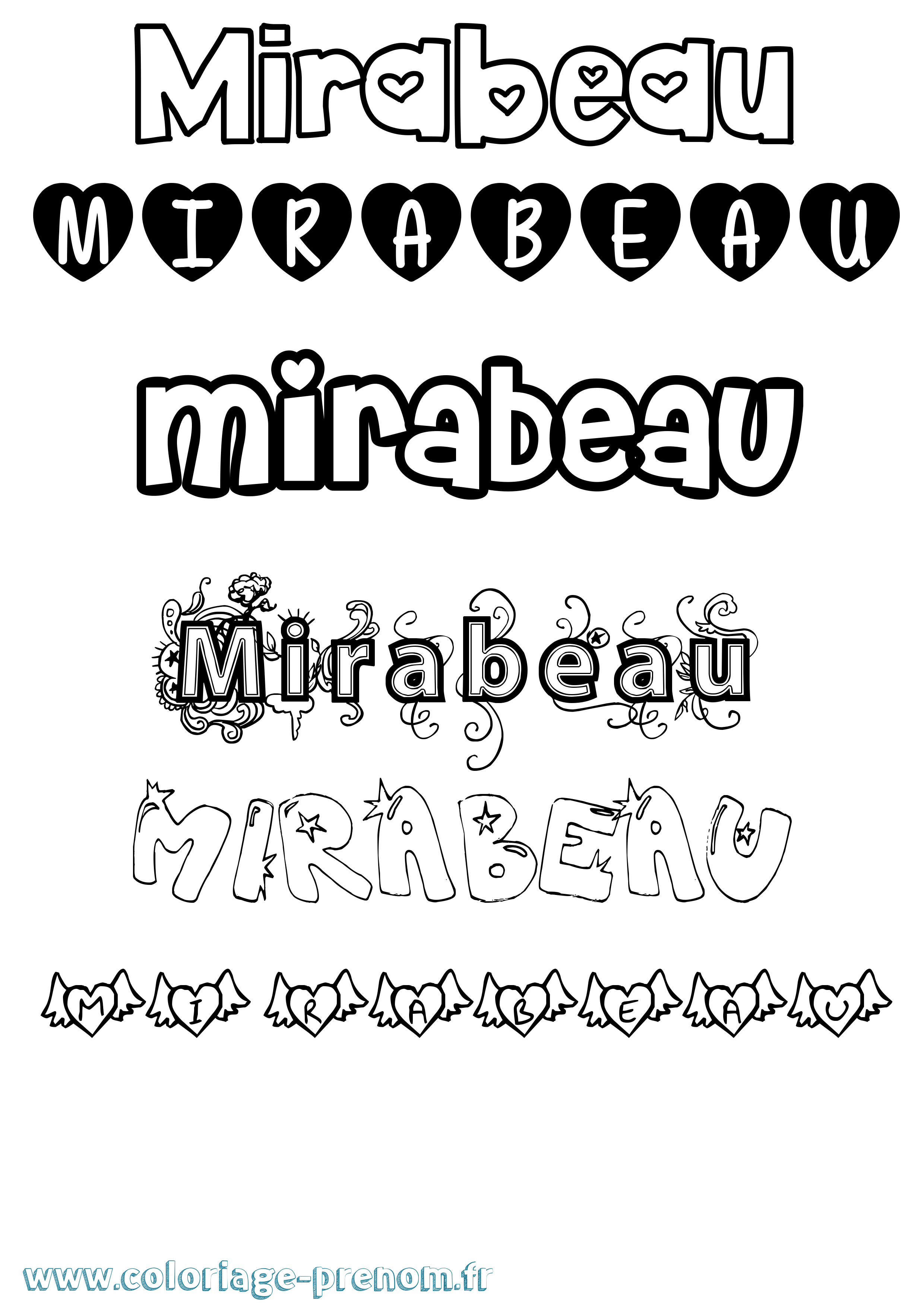 Coloriage Mirabeau Girly Coloriage prénom Mirabeau Girly