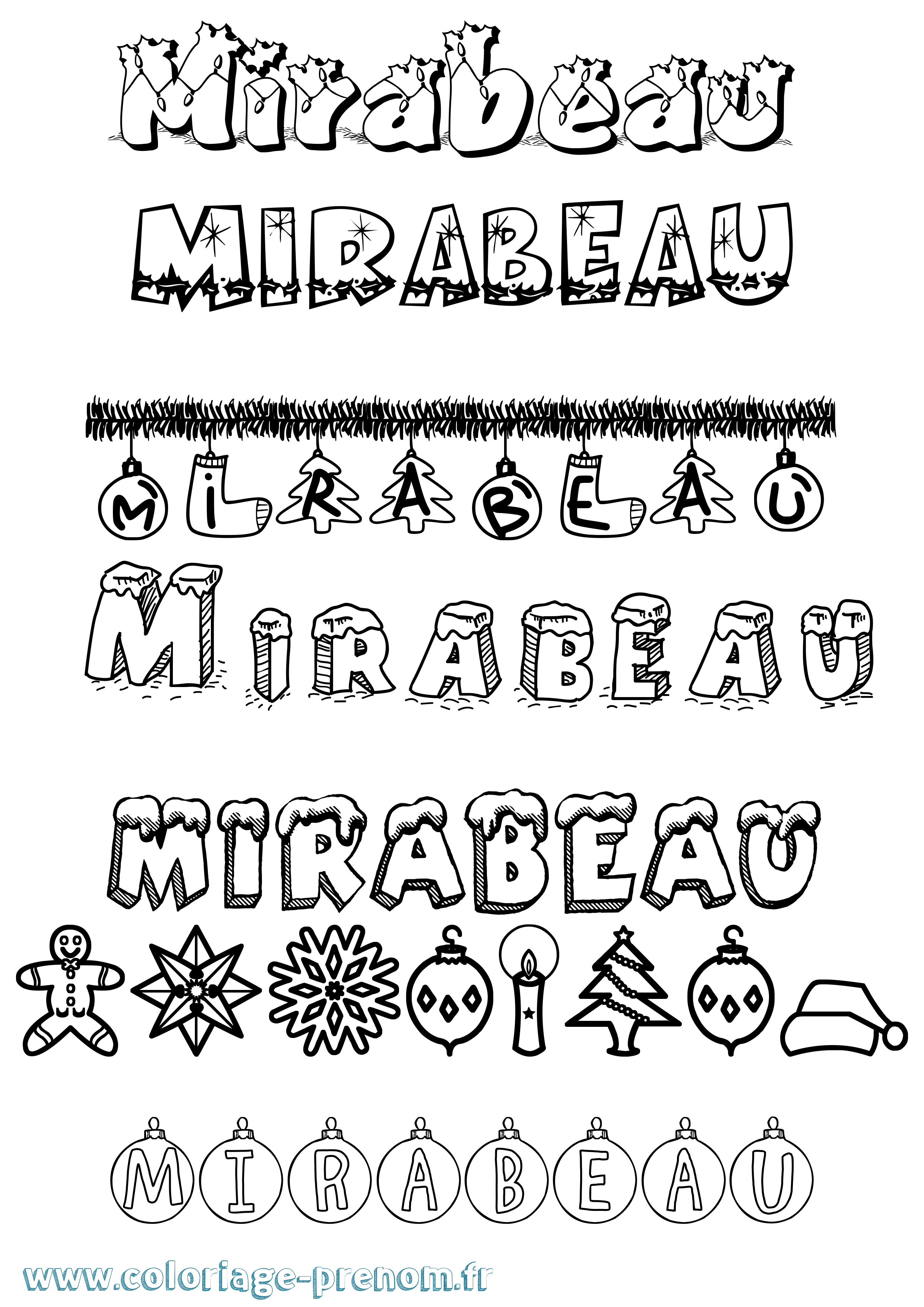 Coloriage Mirabeau Noël Coloriage prénom Mirabeau Noël