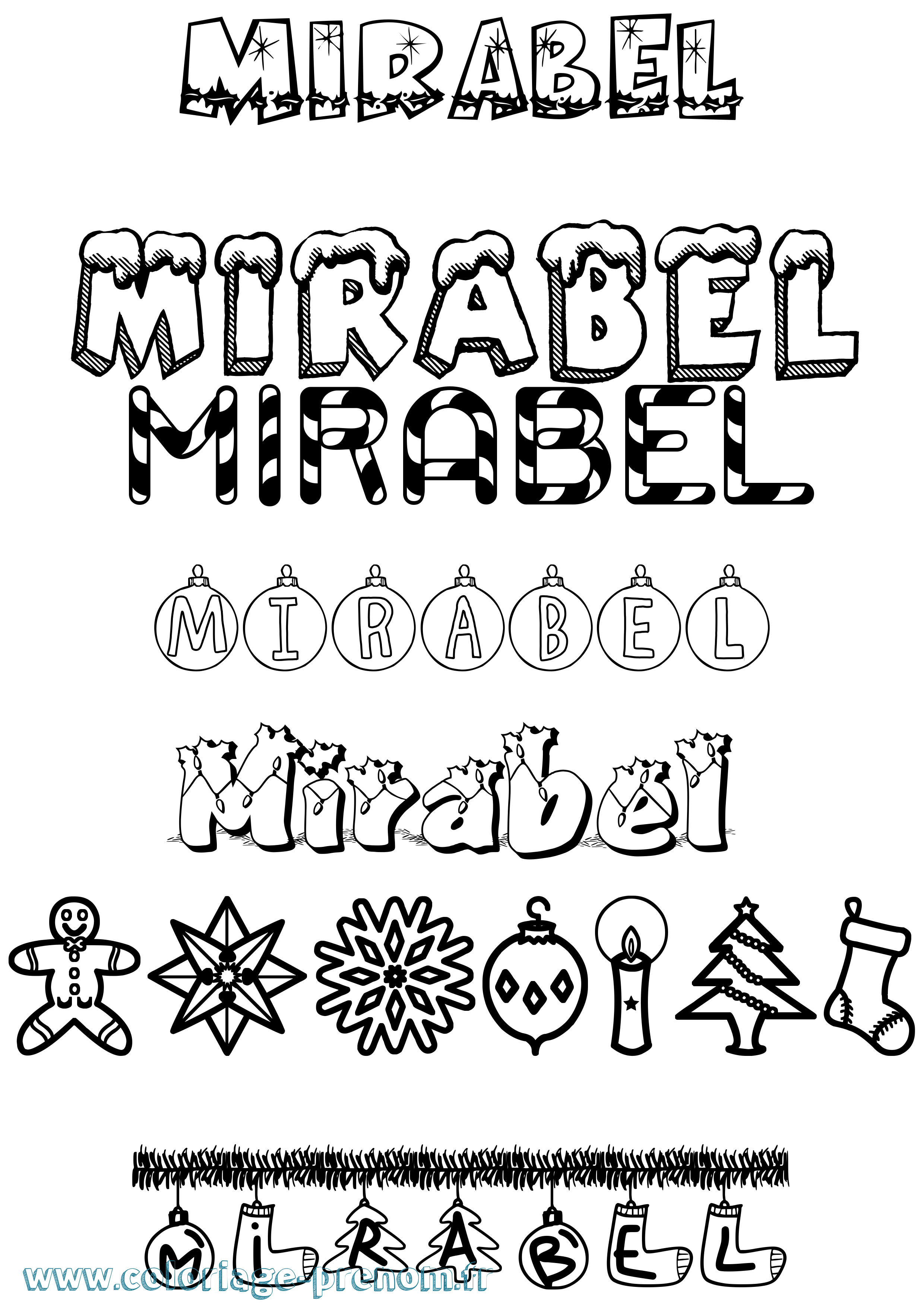 Coloriage Mirabel Noël Coloriage prénom Mirabel Noël