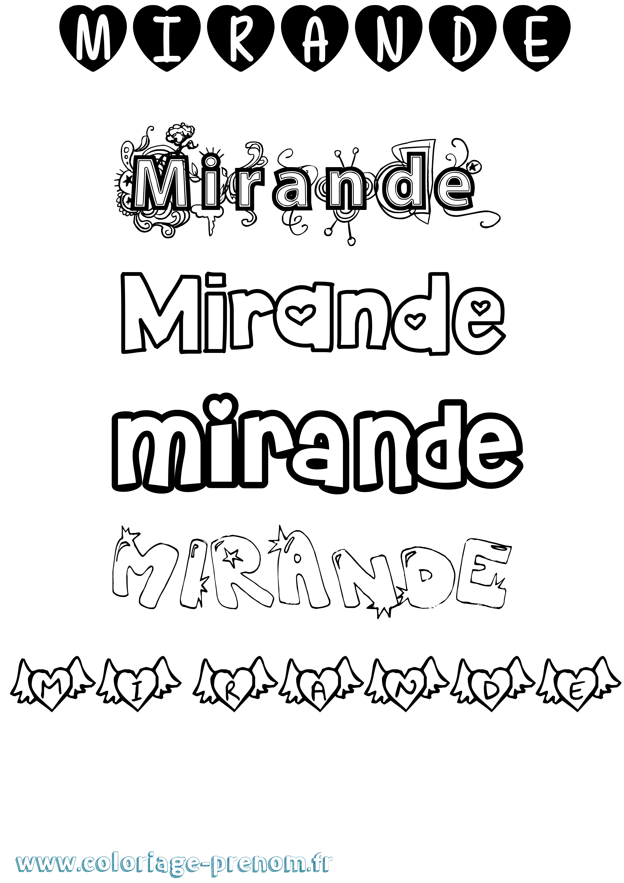 Coloriage Mirande Girly Coloriage prénom Mirande Girly