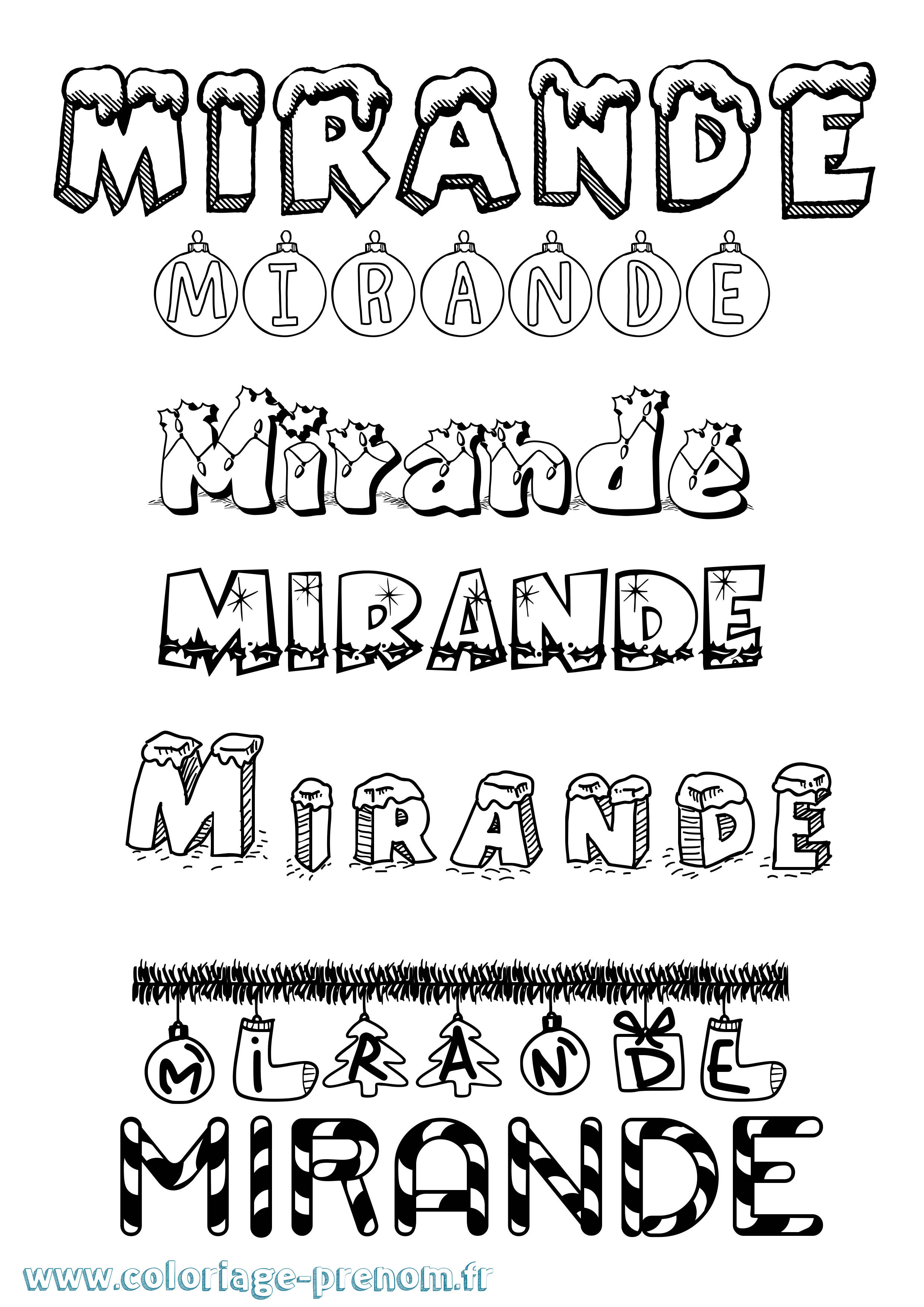 Coloriage Mirande Noël Coloriage prénom Mirande Noël