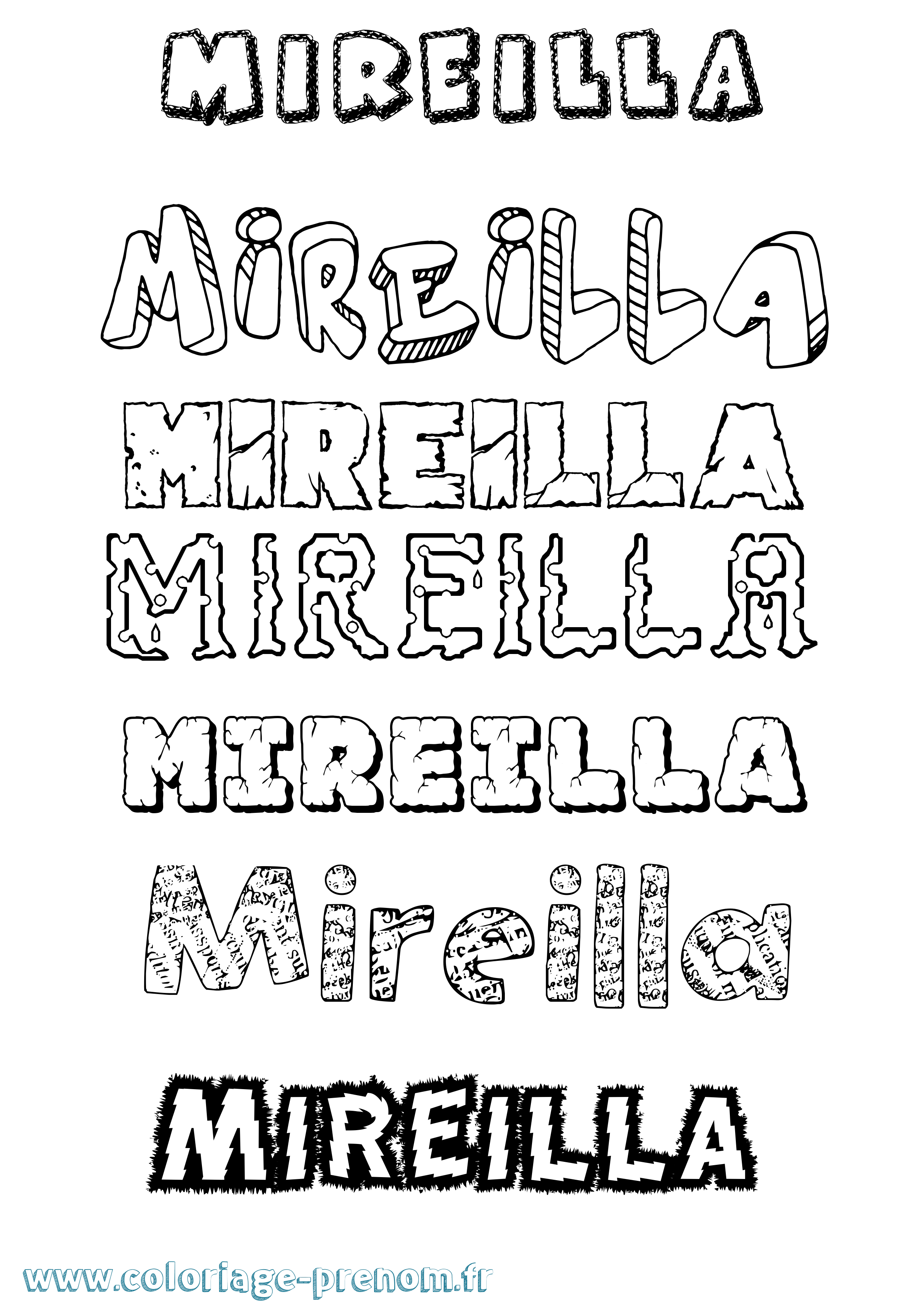 Coloriage Mireilla Destructuré Coloriage prénom Mireilla Destructuré